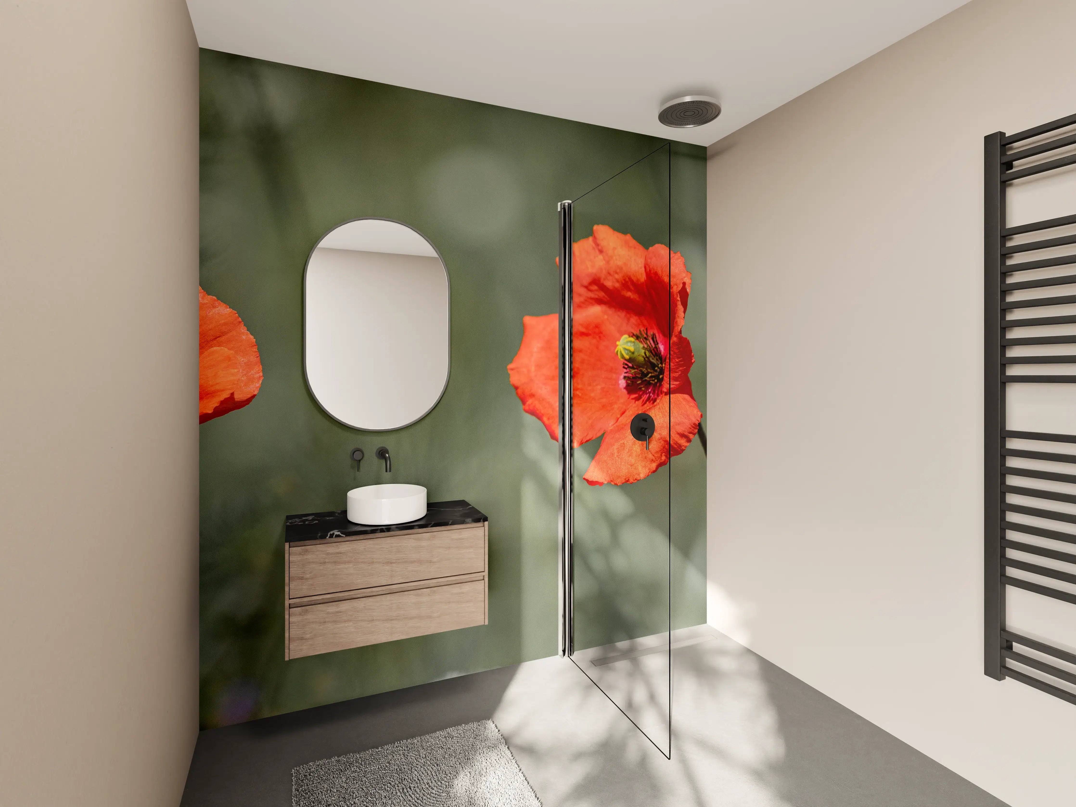 Wandverkleidung Bad - Roter Mohn inmitten des Grüns