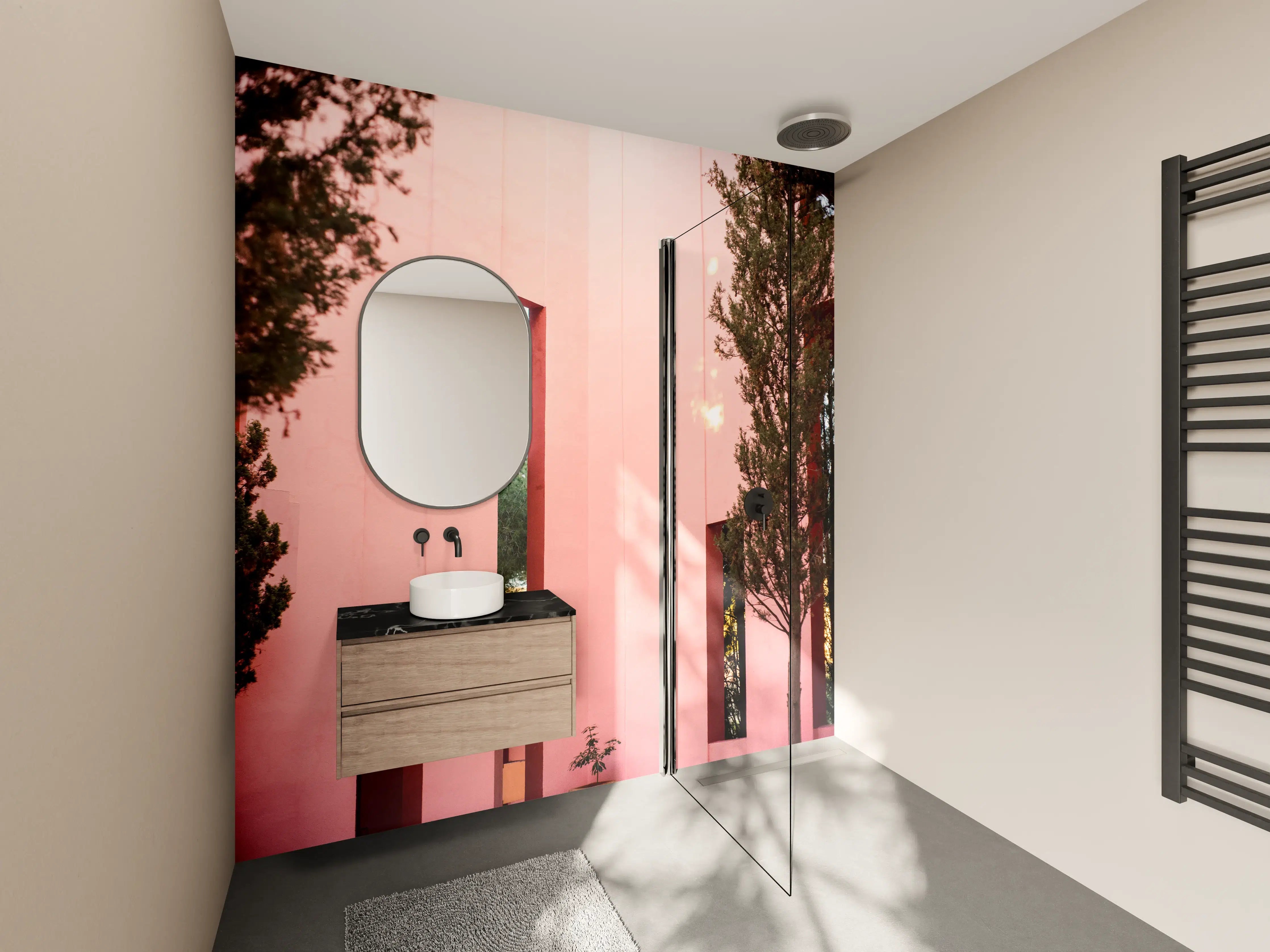 Wandverkleidung Bad - Rotes Architekturkontur-Spiel