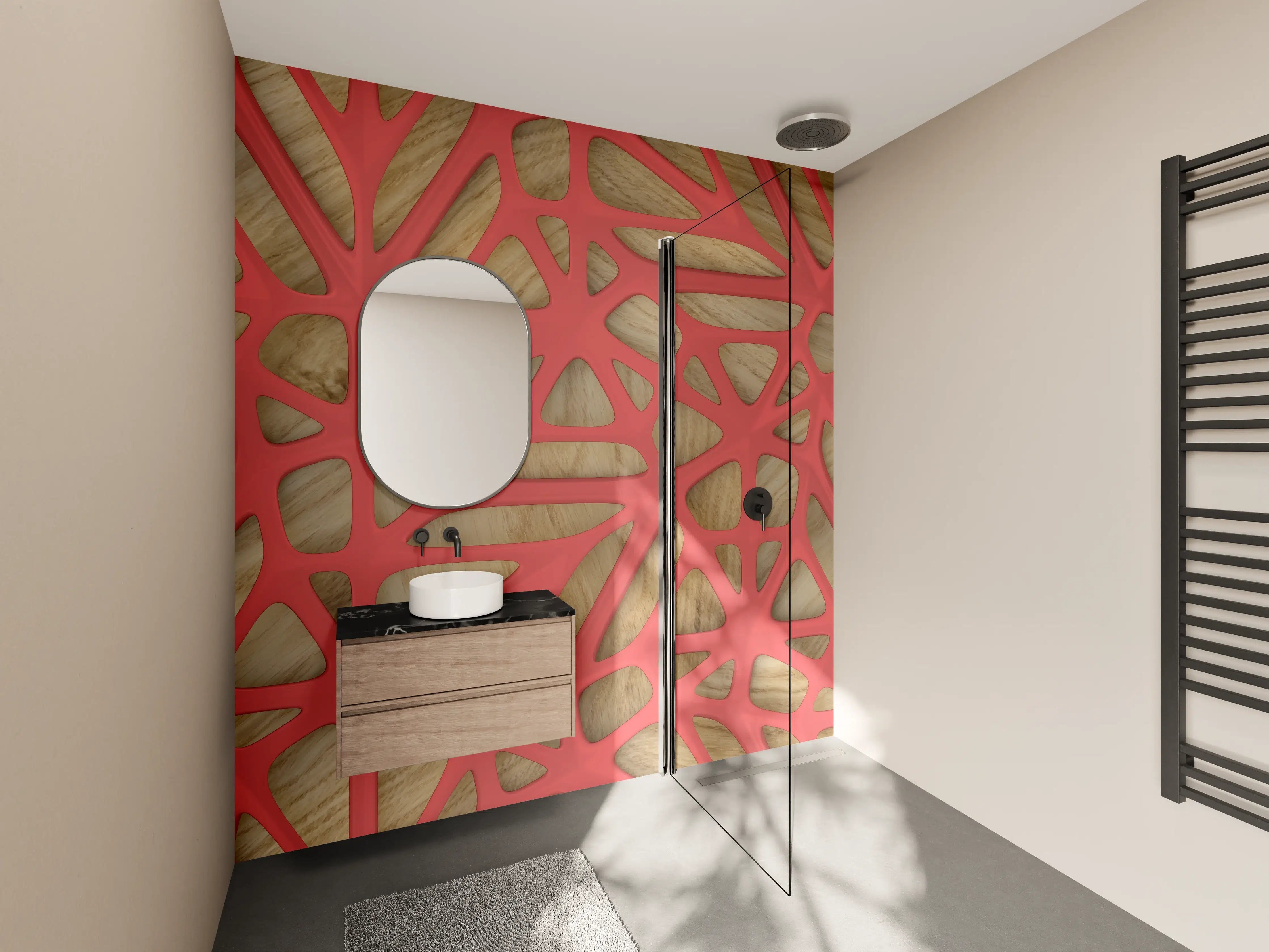 Wandverkleidung Bad - Rotes Gitter Muster 