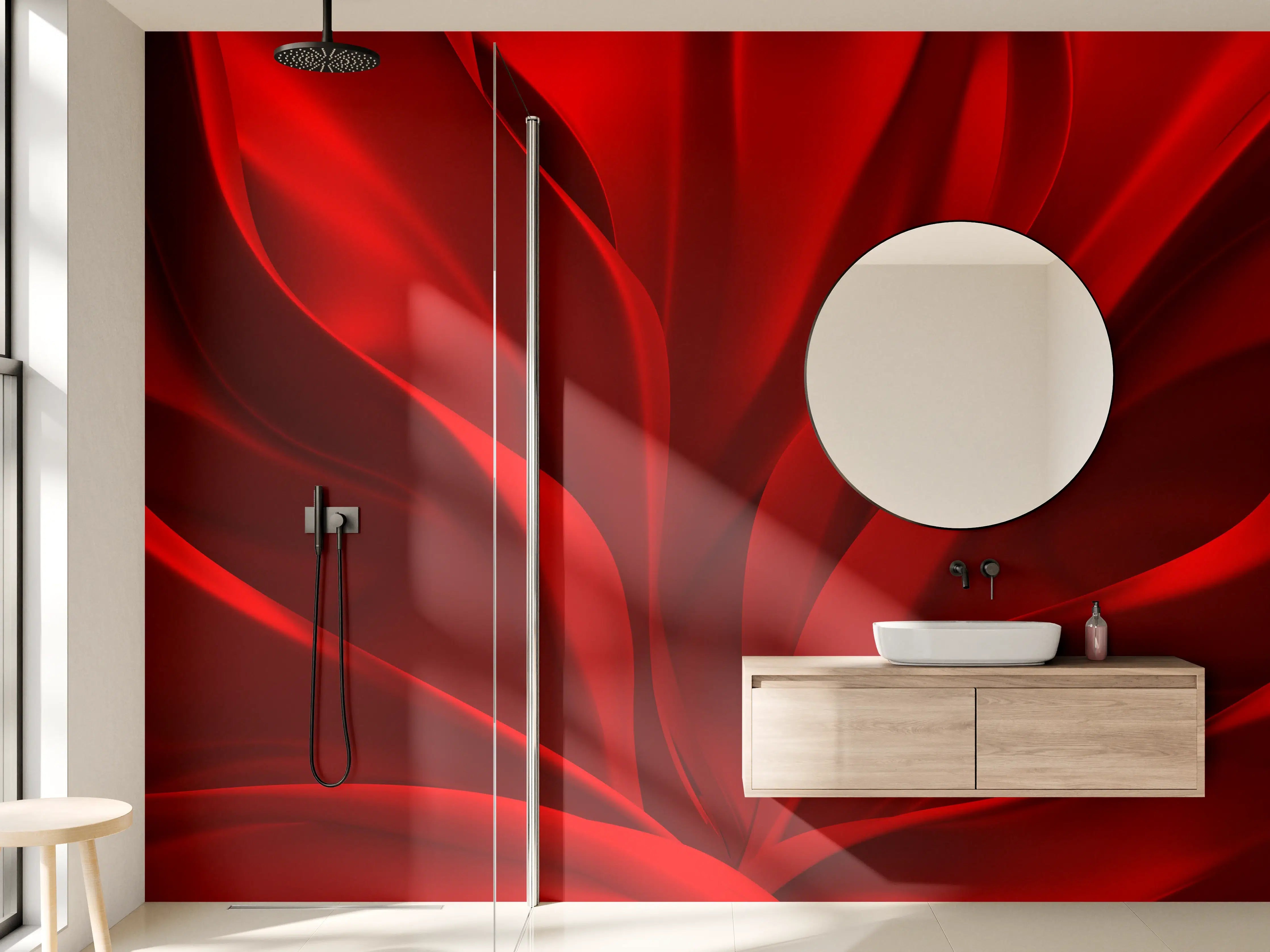 Wandverkleidung Bad - Rotes Wellen Muster