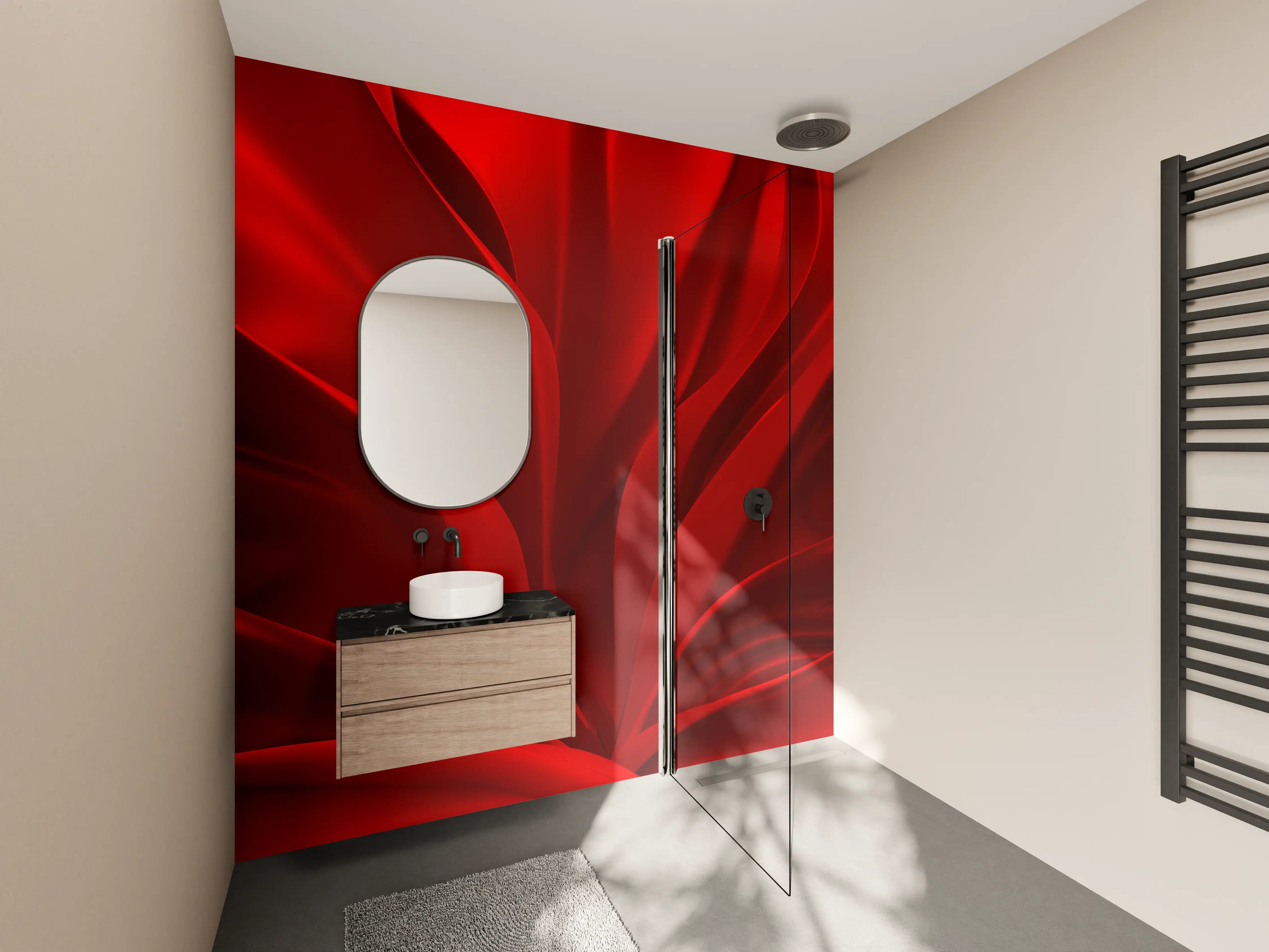 Wandverkleidung Bad - Rotes Wellen Muster