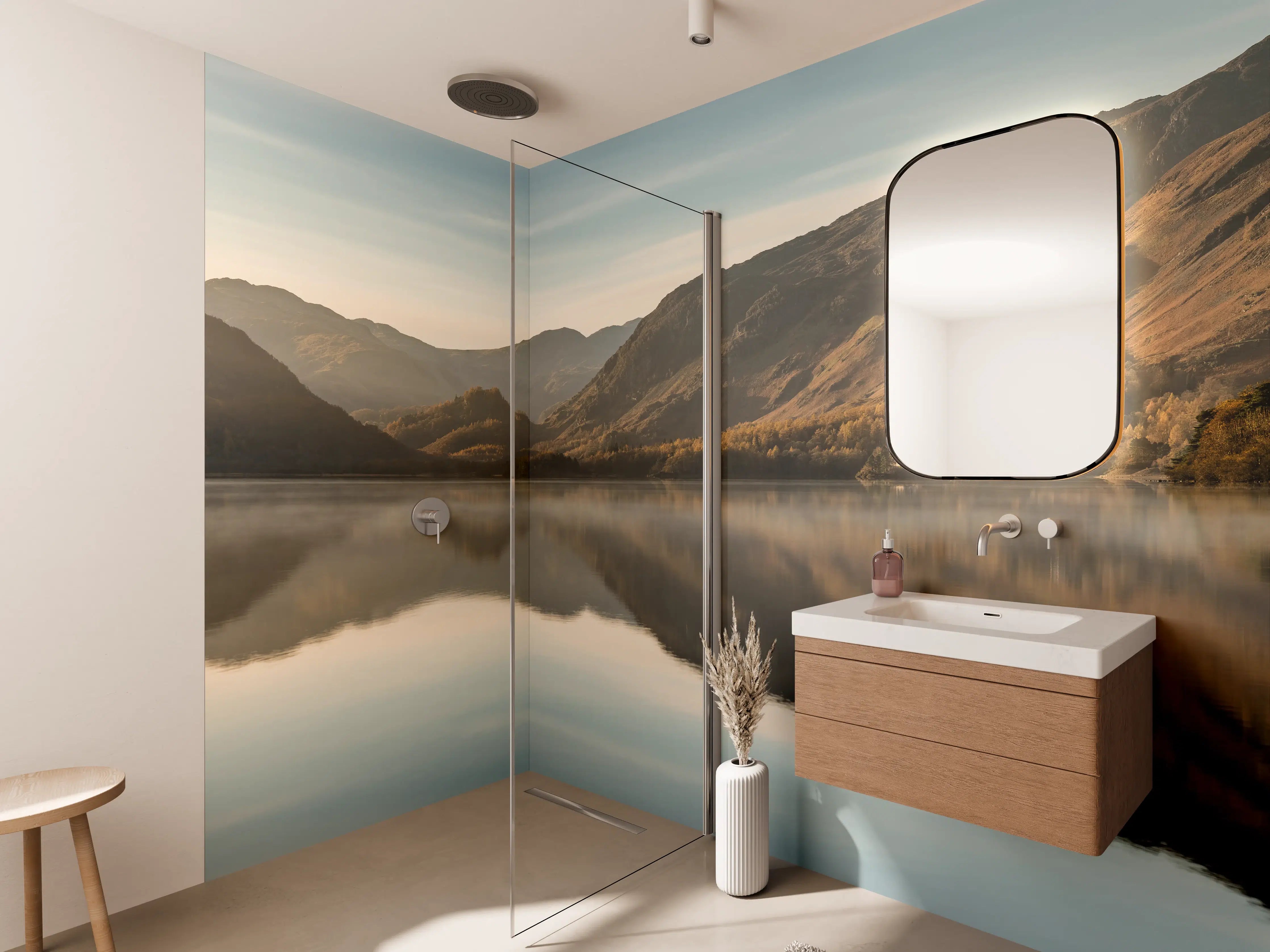 Wandverkleidung Bad - Ruhige Reflexionen im stillen Derwentwater