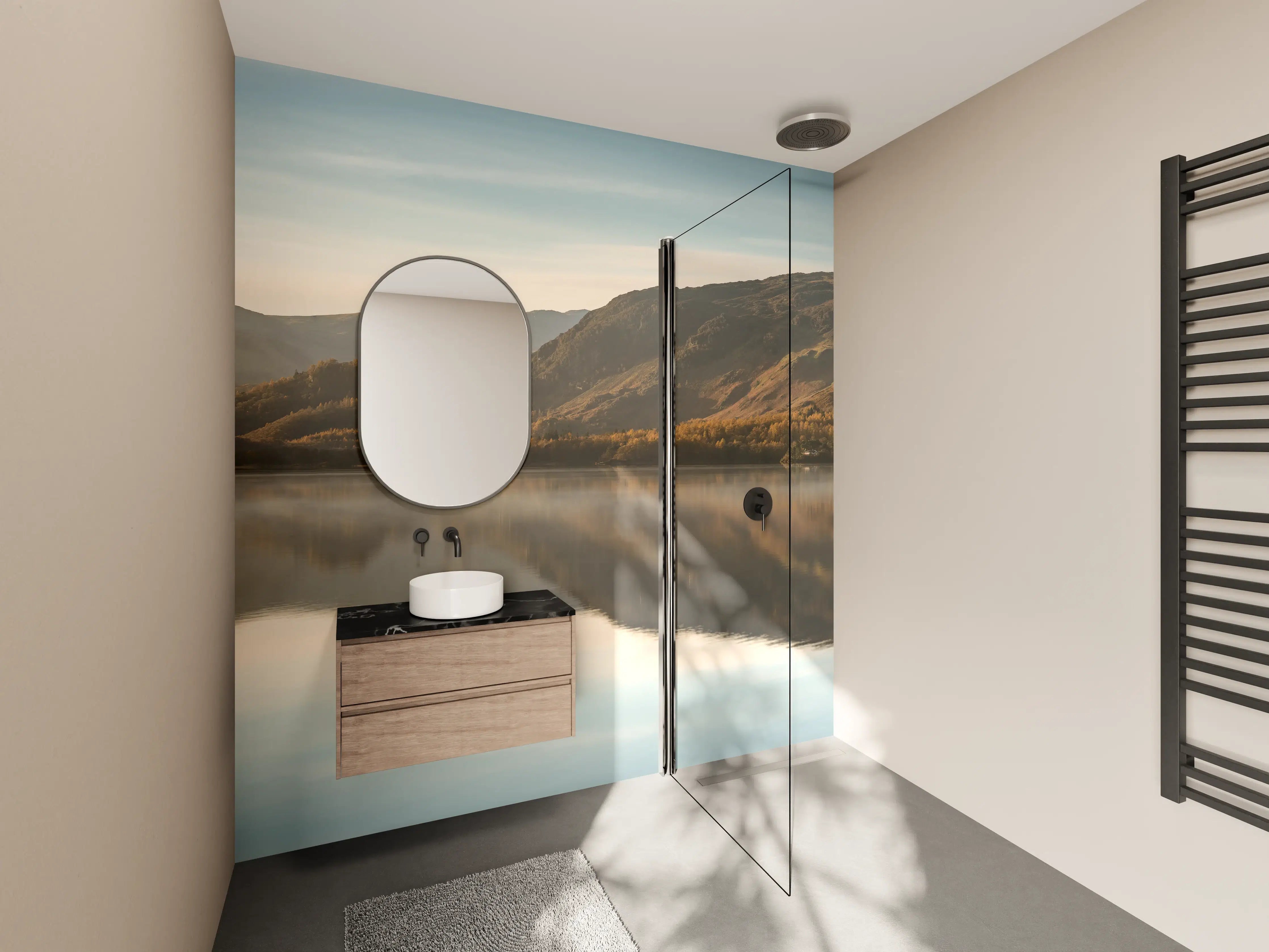 Wandverkleidung Bad - Ruhige Reflexionen im stillen Derwentwater