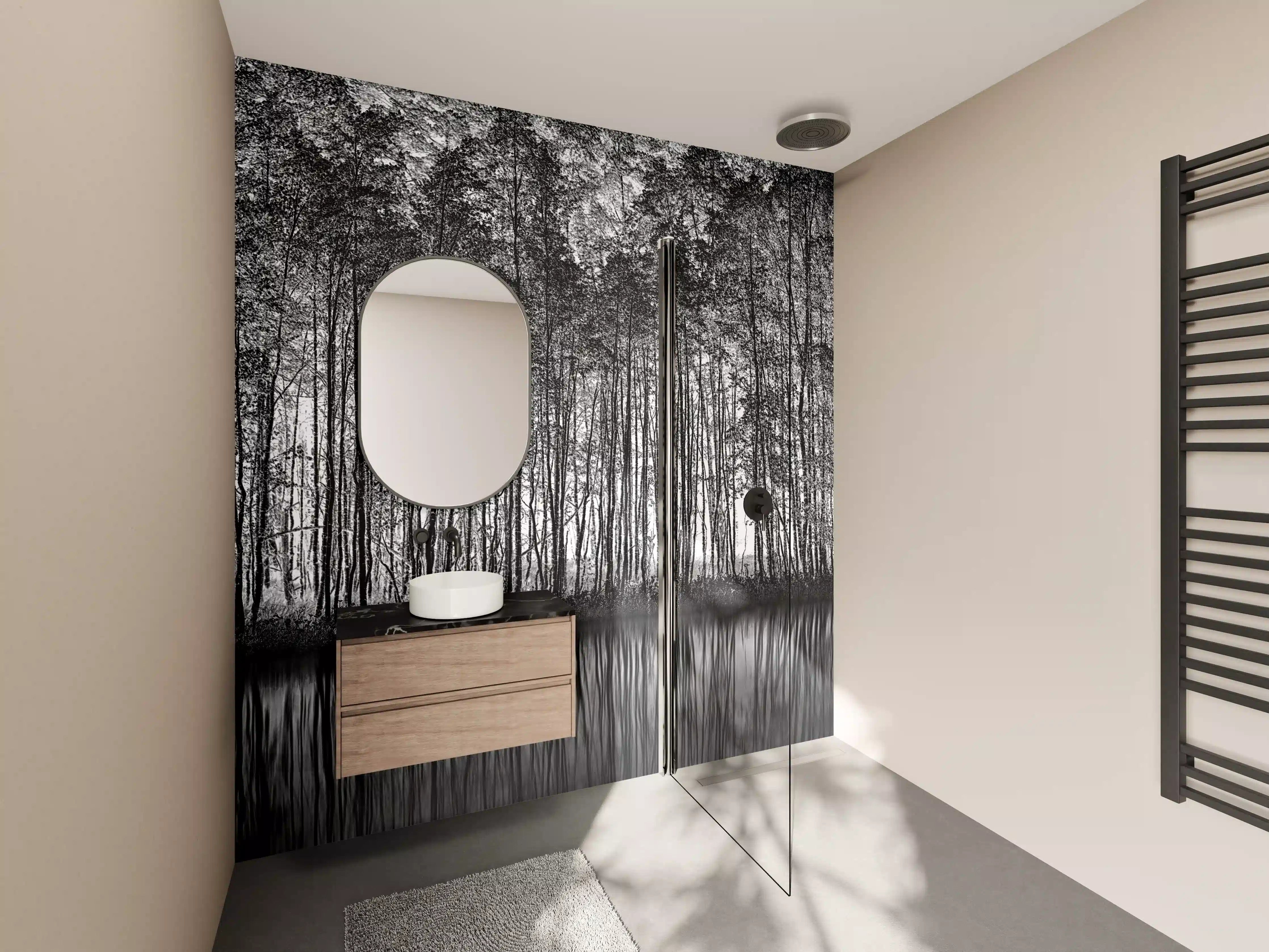 Wandverkleidung Bad - Ruhiger Wald - Wasser Reflektion 