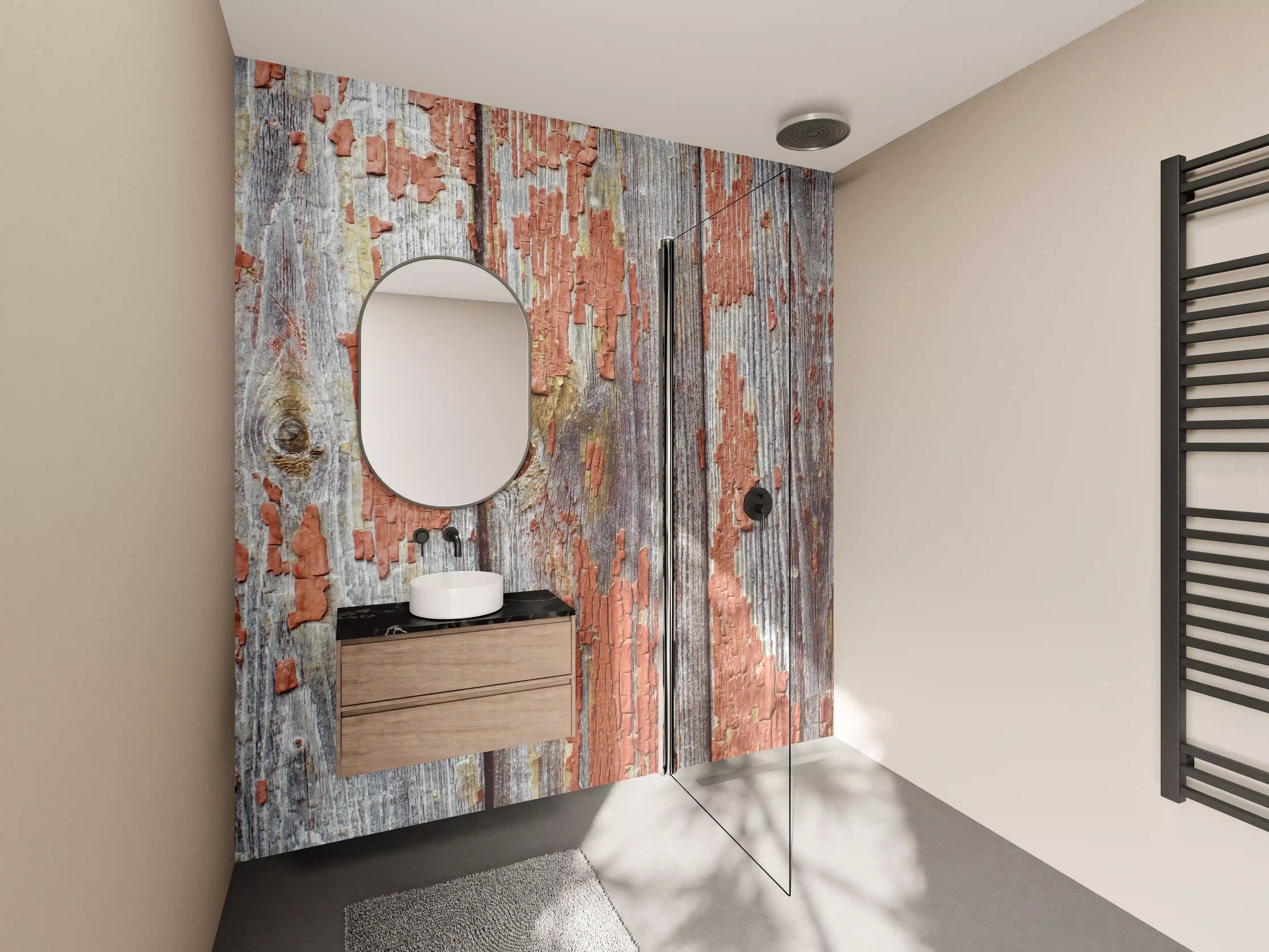 Wandverkleidung Bad - Rustikale Holzbretter mit Loch