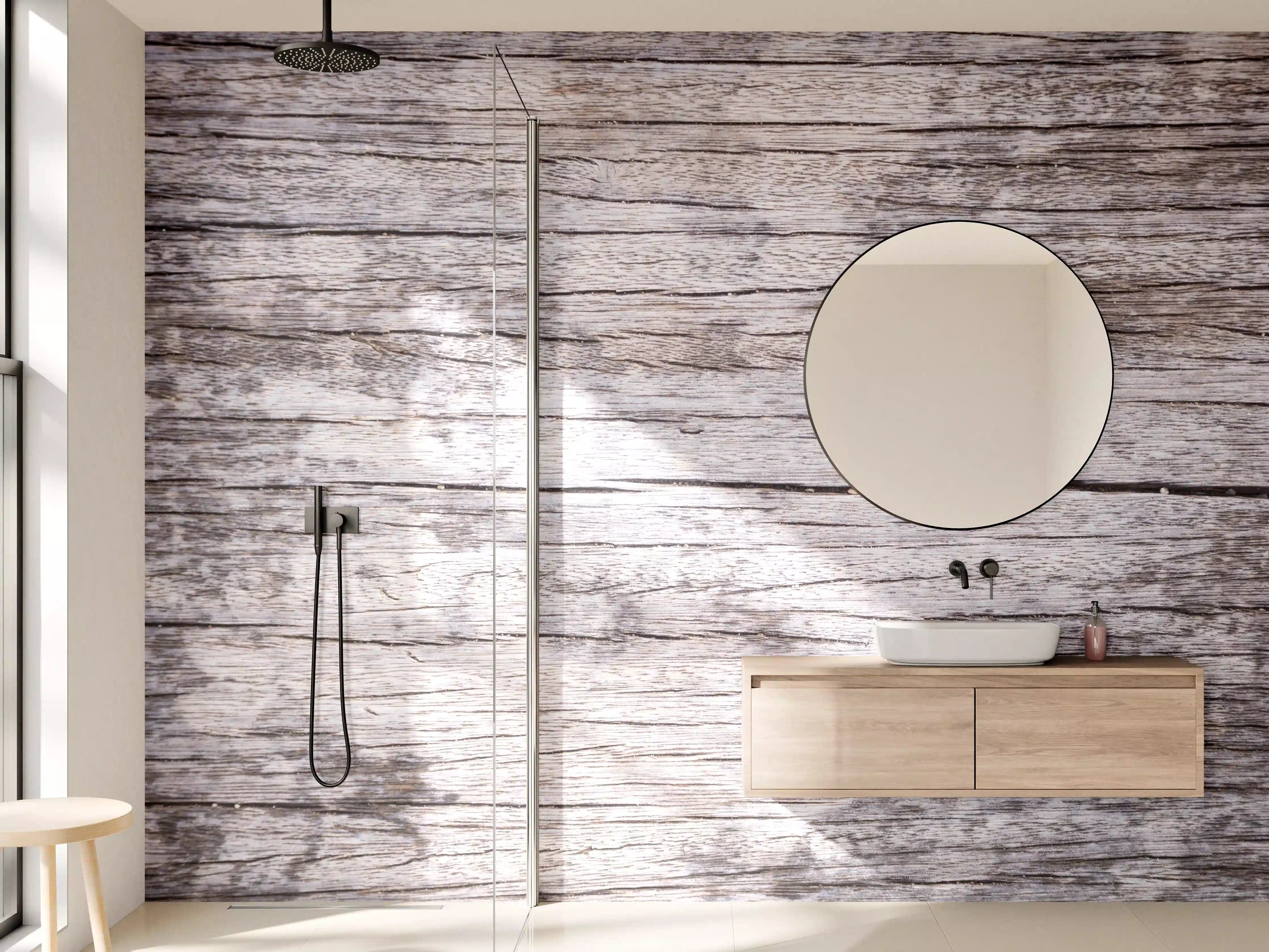 Wandverkleidung Bad - Rustikale Holzoptik mit Petrol-Tönen