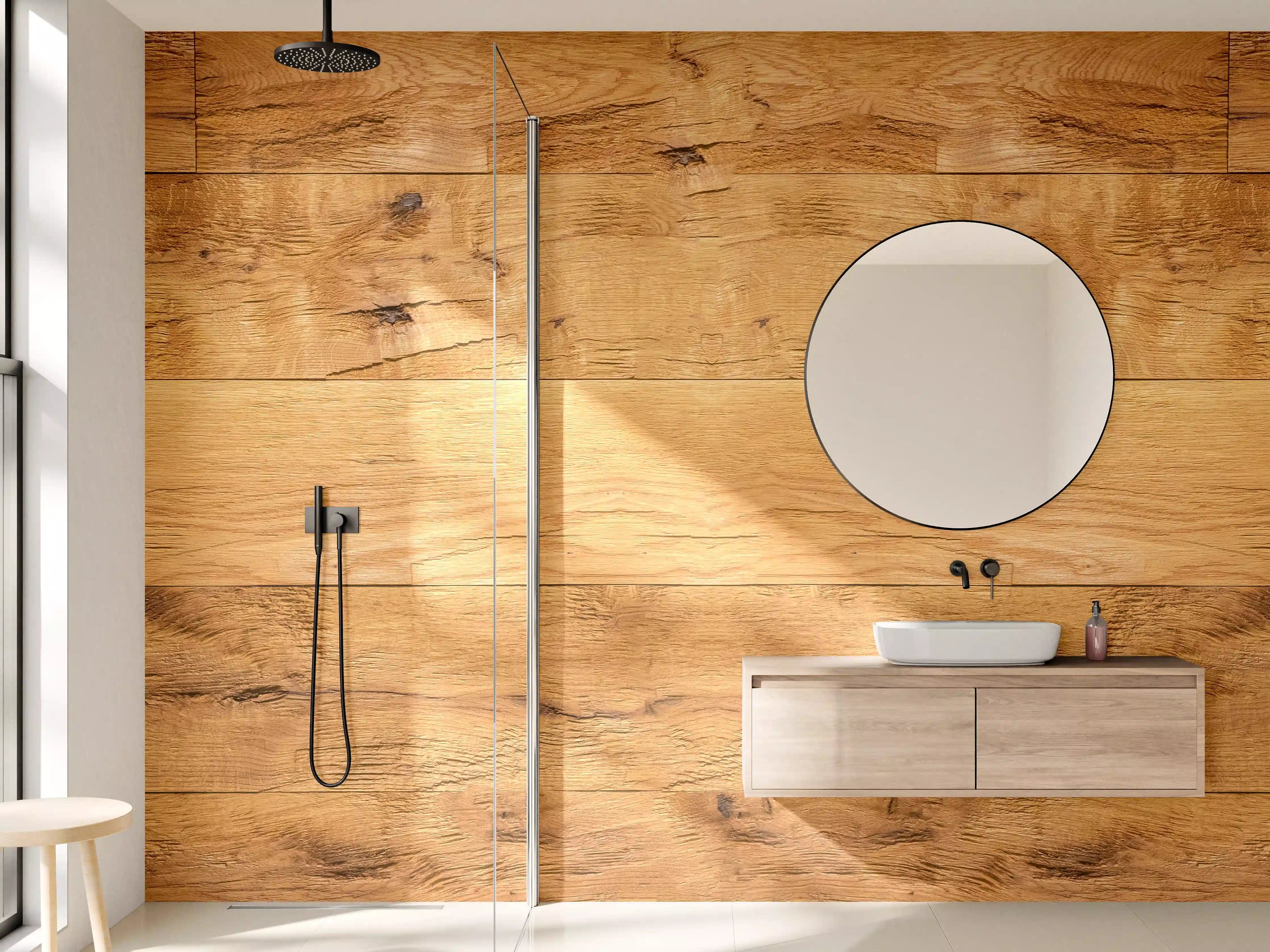 Wandverkleidung Bad - Rustikale Holzplatte