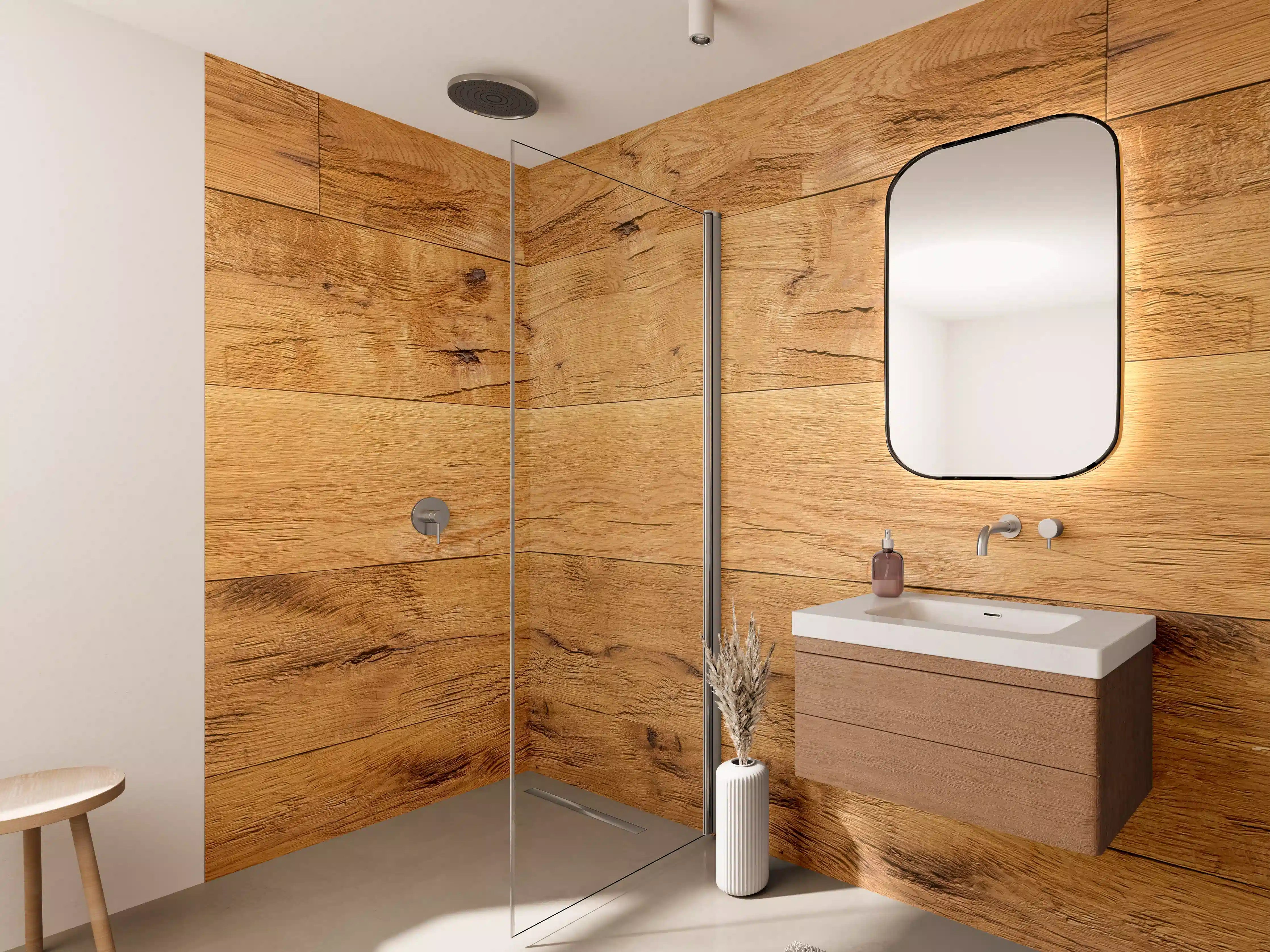 Wandverkleidung Bad - Rustikale Holzplatte