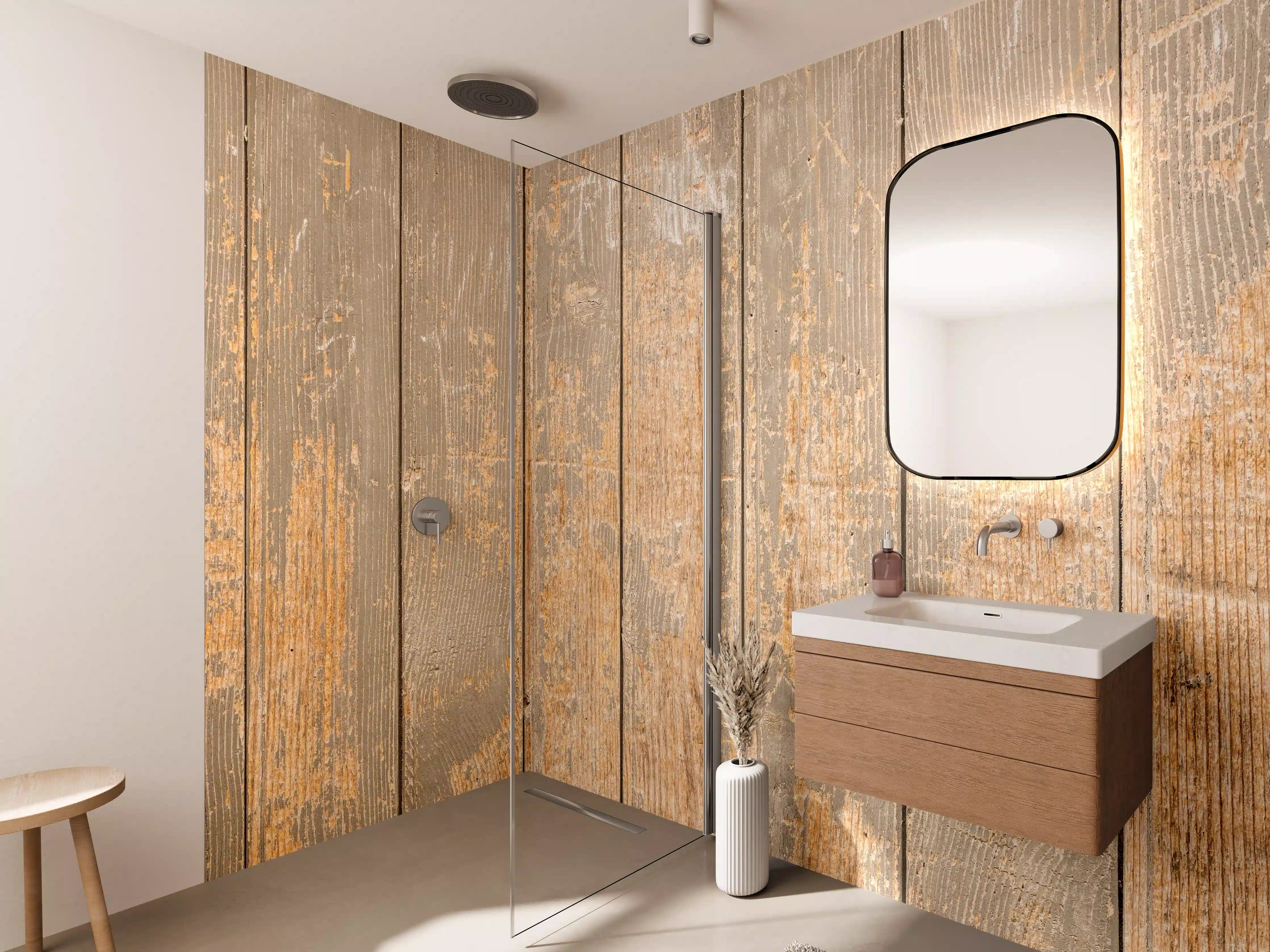 Wandverkleidung Bad - Rustikale Holzwand mit warmen Tönen