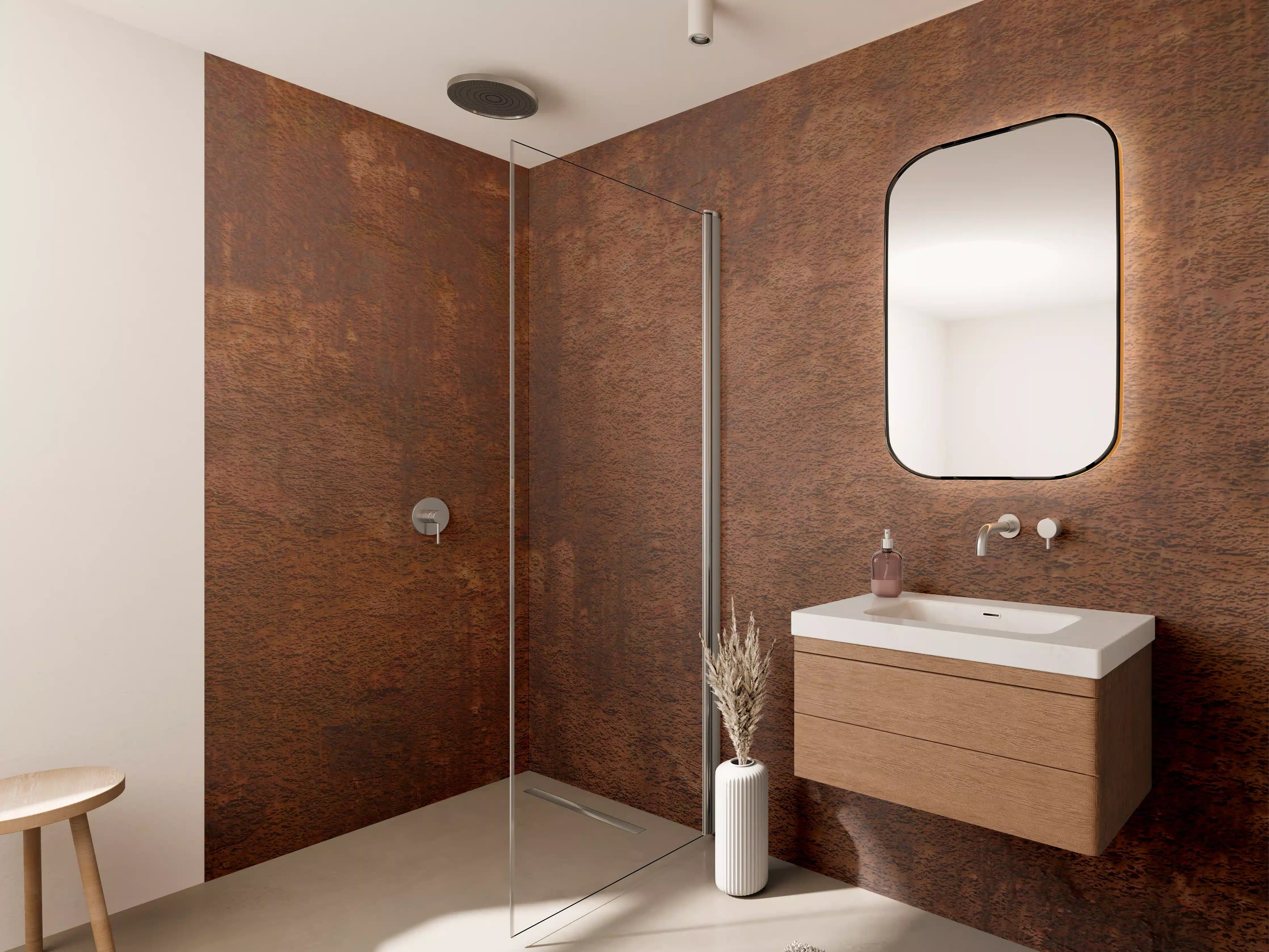 Wandverkleidung Bad - Rustikale Metalloberfläche mit warmen Brauntönen