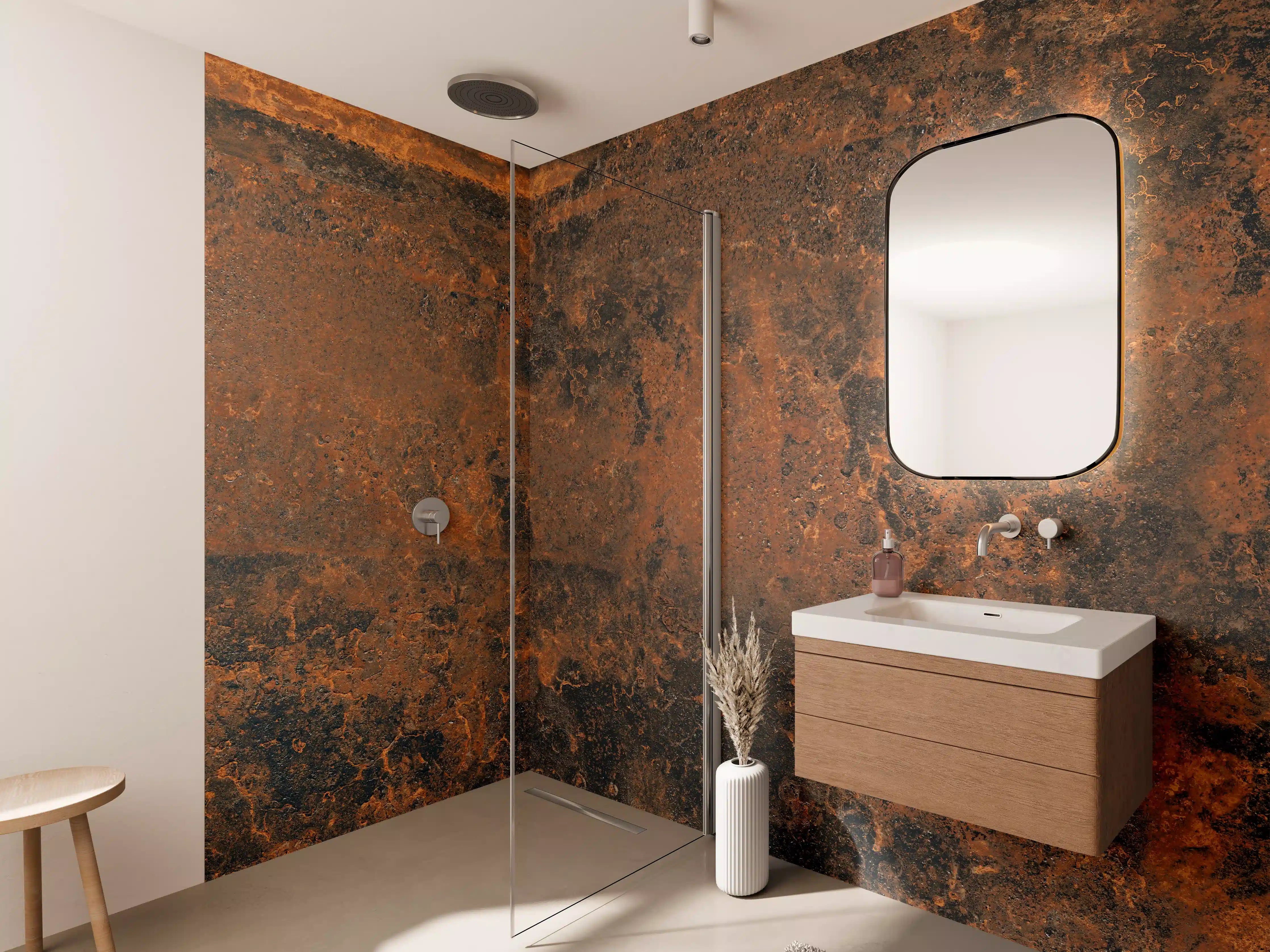 Wandverkleidung Bad - Rustikale Metalltextur in Erdtönen