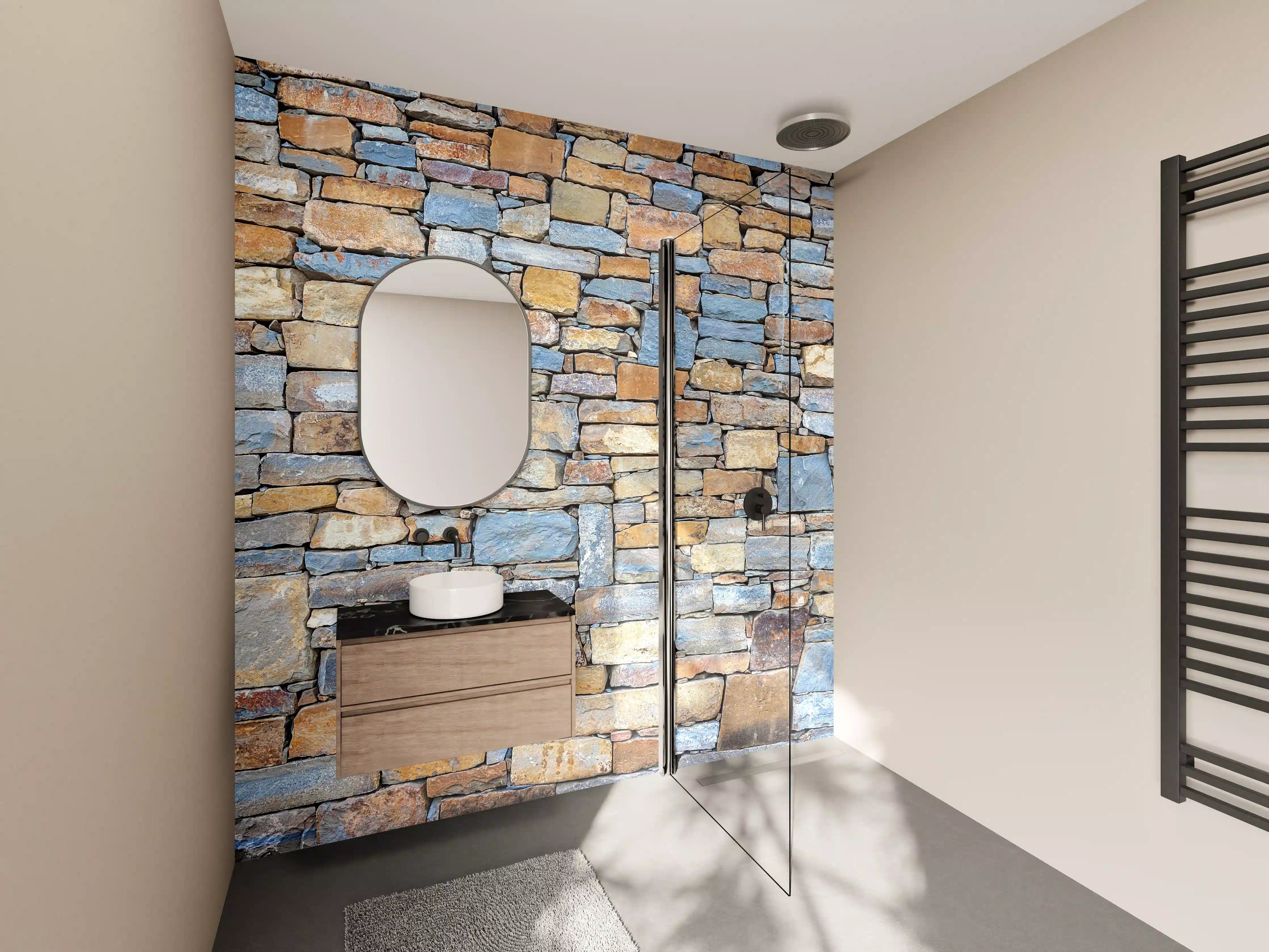 Wandverkleidung Bad - Rustikale Steinmauer in Naturfarben