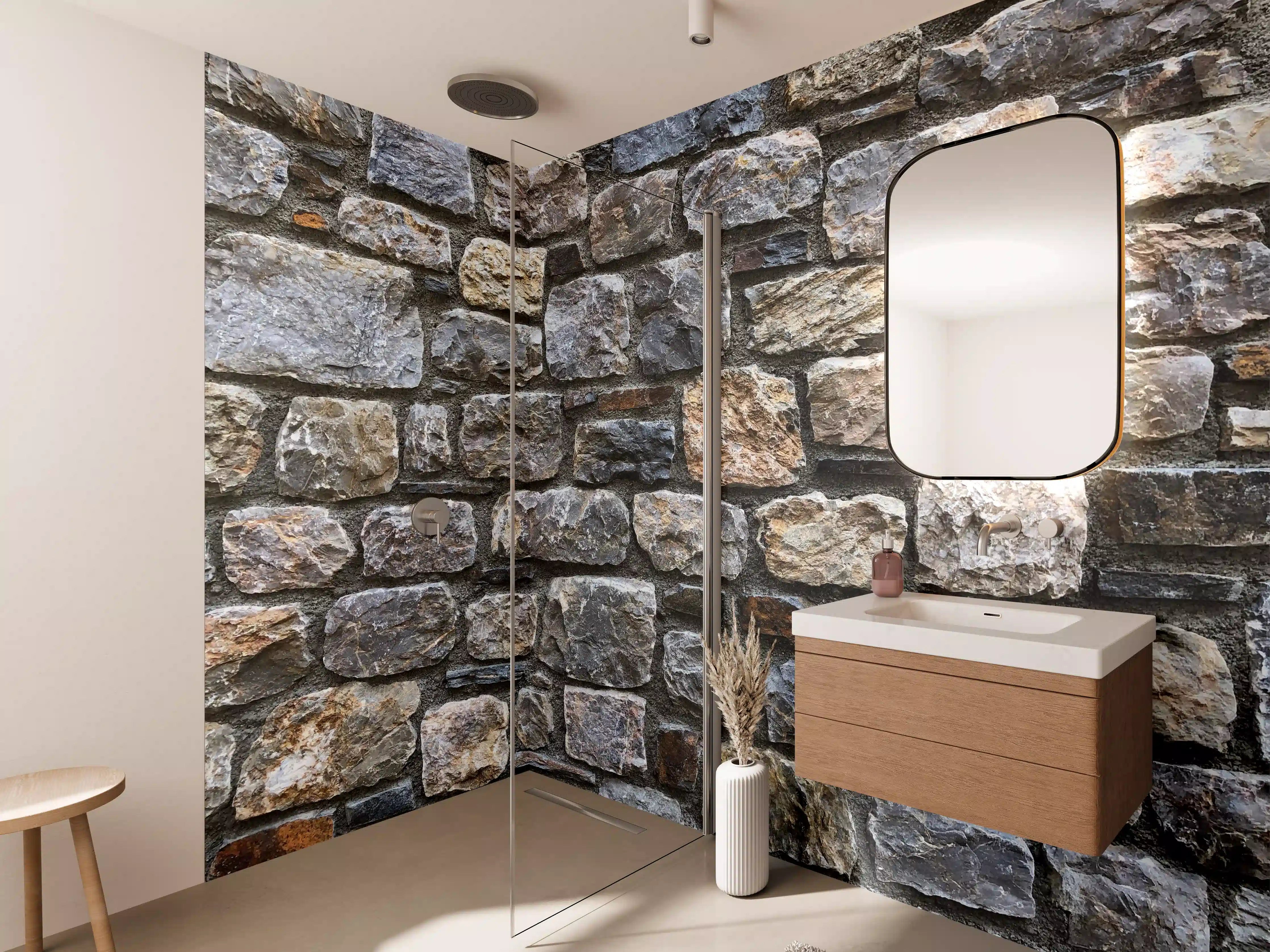Wandverkleidung Bad - Rustikale Steinmauer mit Naturfarben