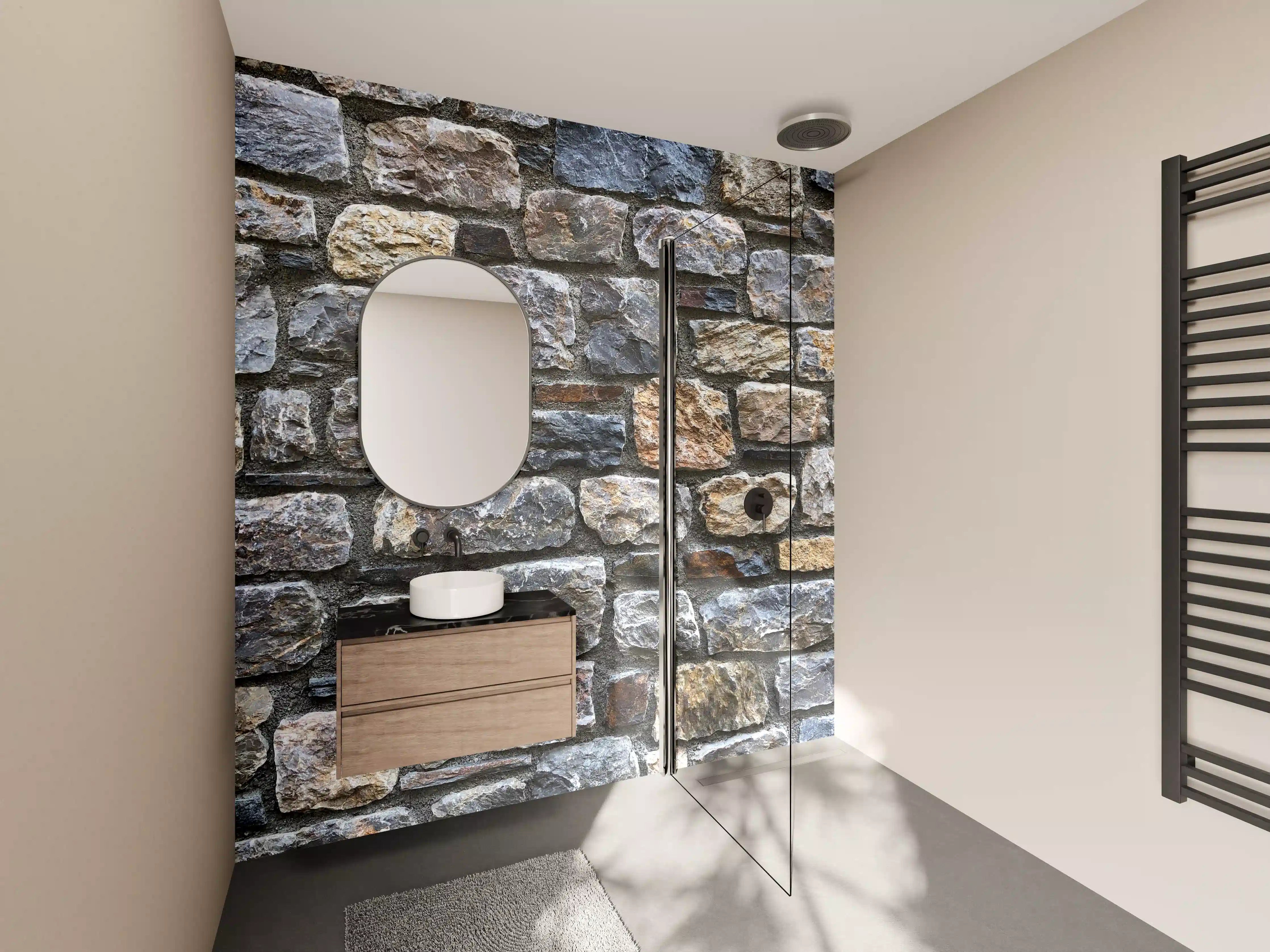 Wandverkleidung Bad - Rustikale Steinmauer mit Naturfarben