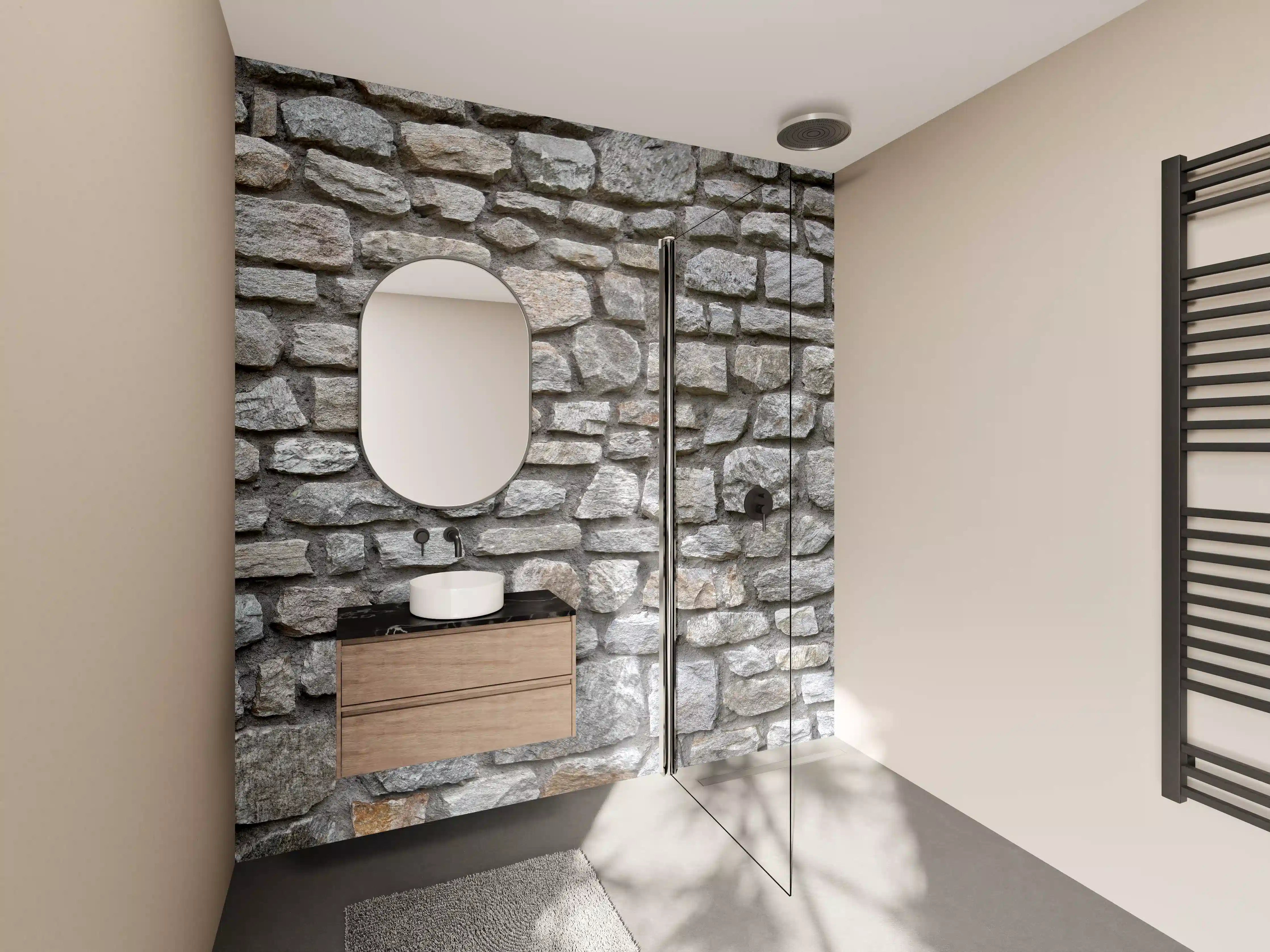 Wandverkleidung Bad - Rustikale Steinmauer mit naturbelassener Oberfläche