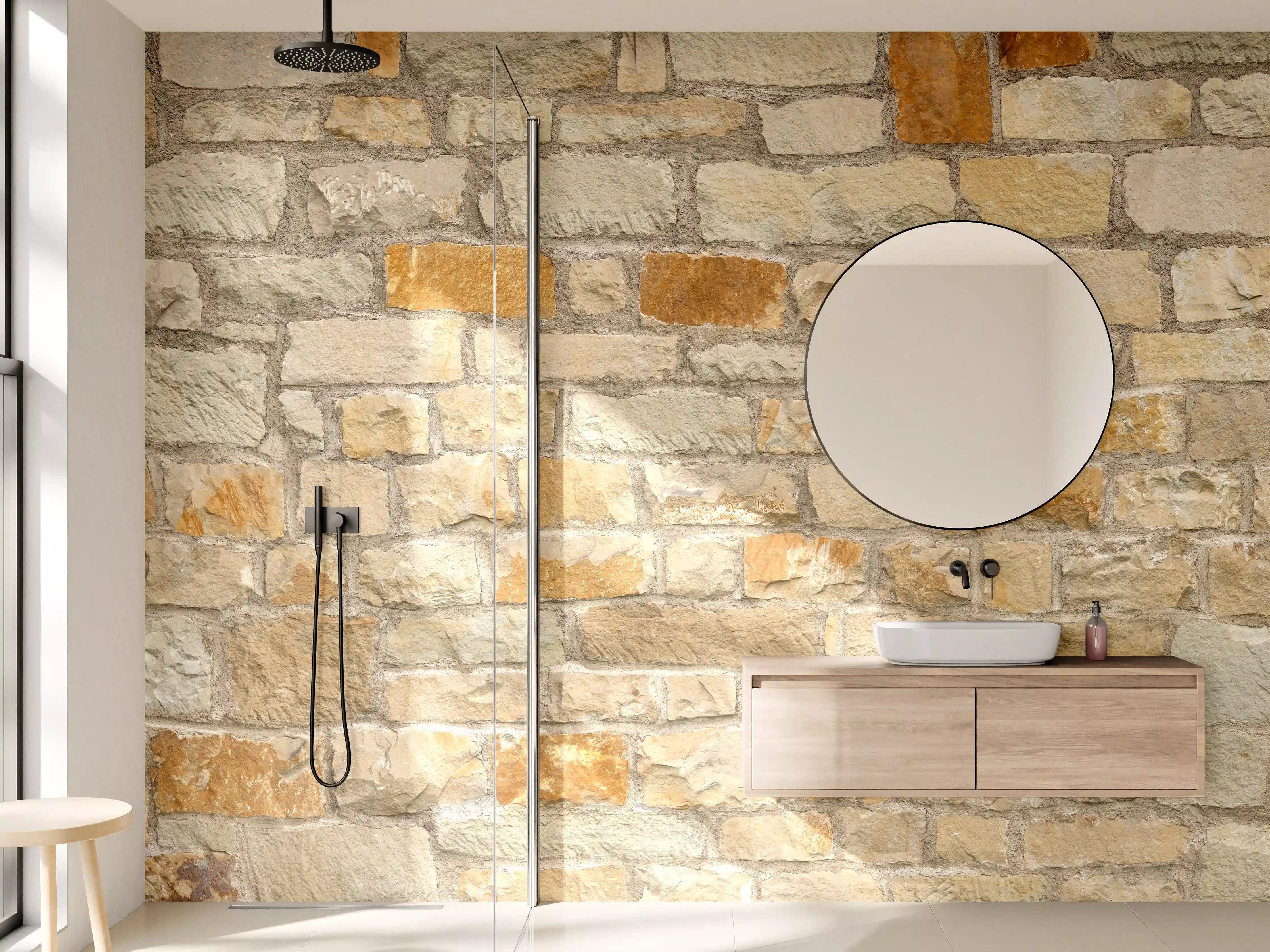 Wandverkleidung Bad - Rustikale Steinwand-Optik