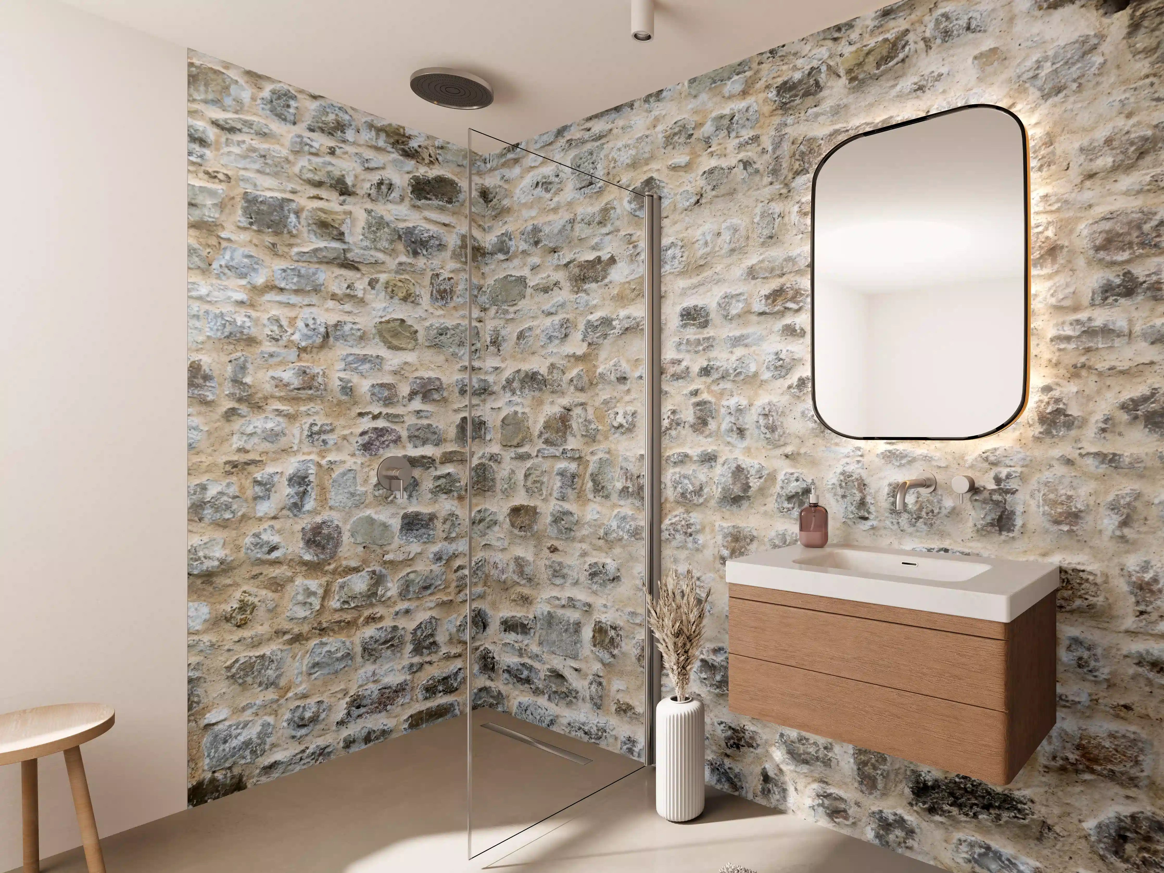 Wandverkleidung Bad - Rustikale Steinwand mit natürlichen Erdtönen