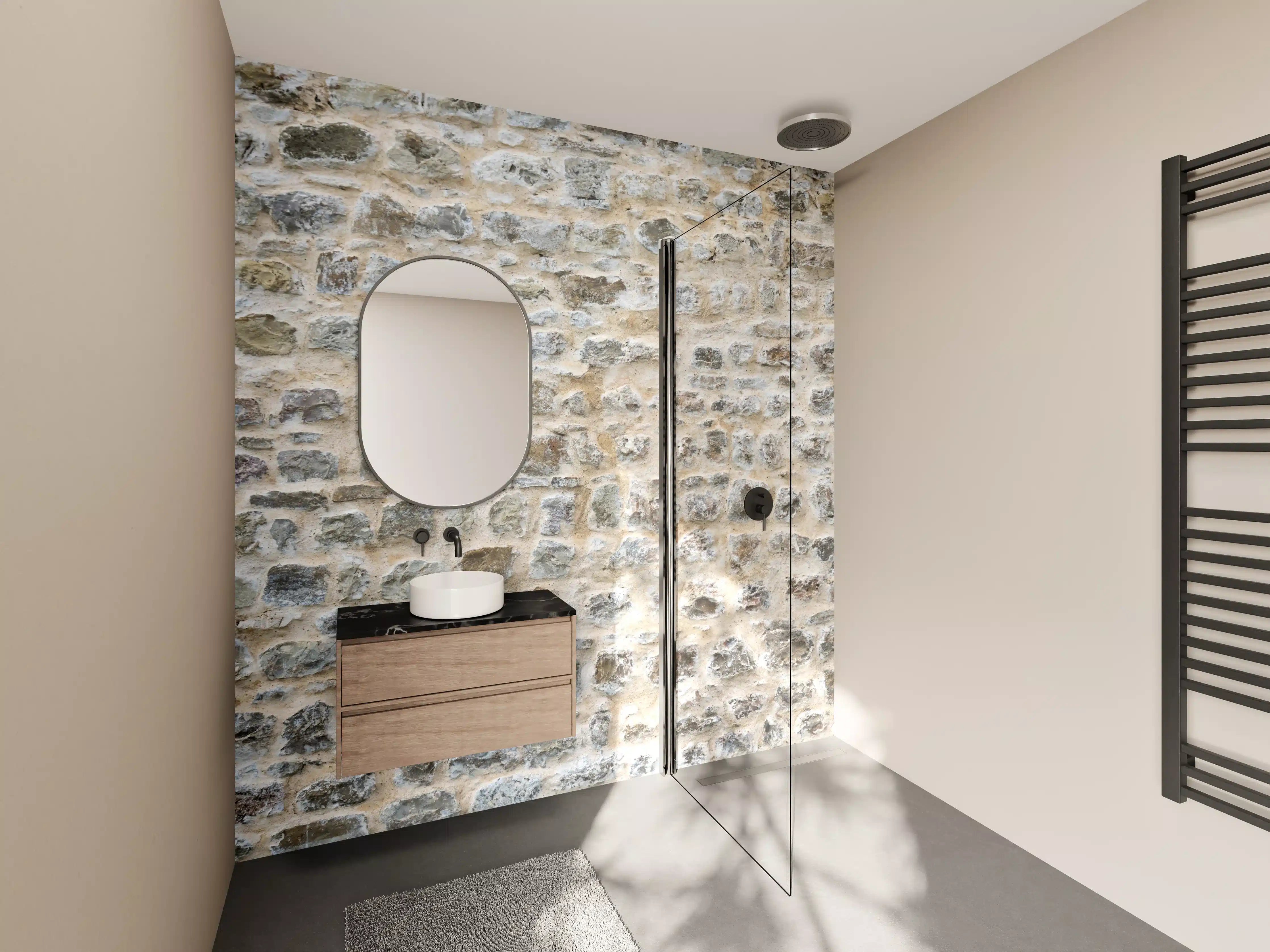 Wandverkleidung Bad - Rustikale Steinwand mit natürlichen Erdtönen