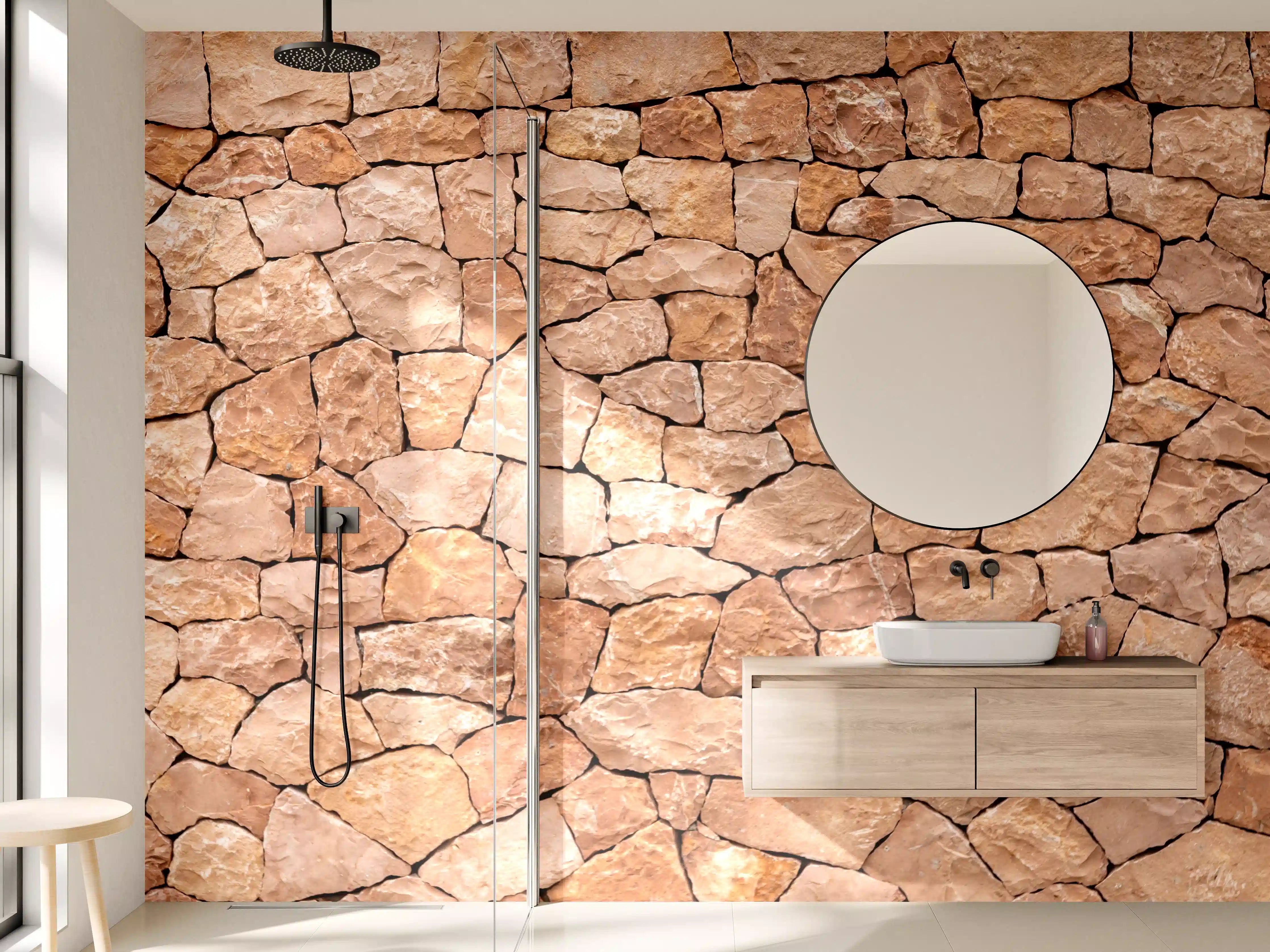 Wandverkleidung Bad - Rustikale Steinwand mit warmen Erdtönen