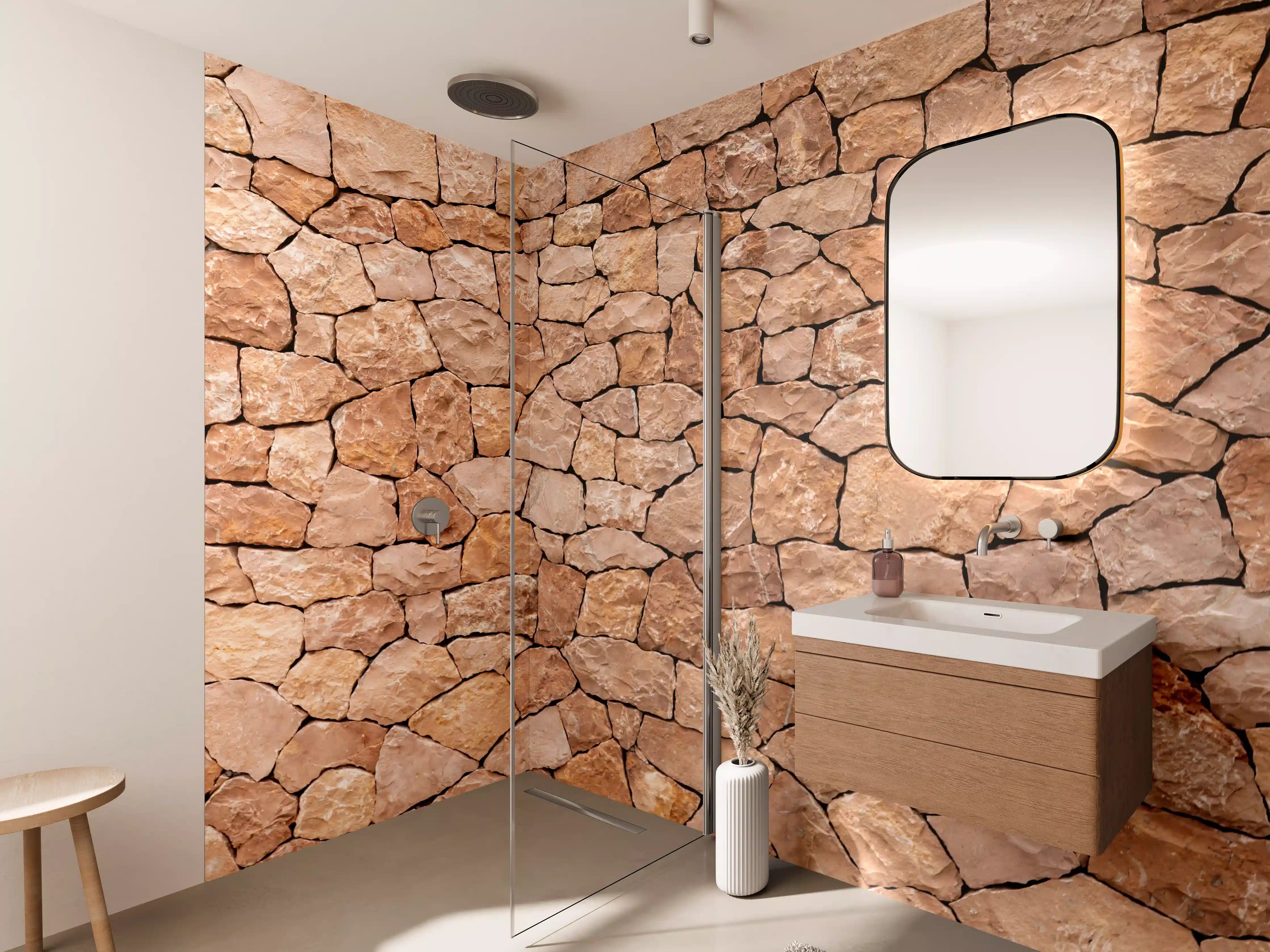 Wandverkleidung Bad - Rustikale Steinwand mit warmen Erdtönen