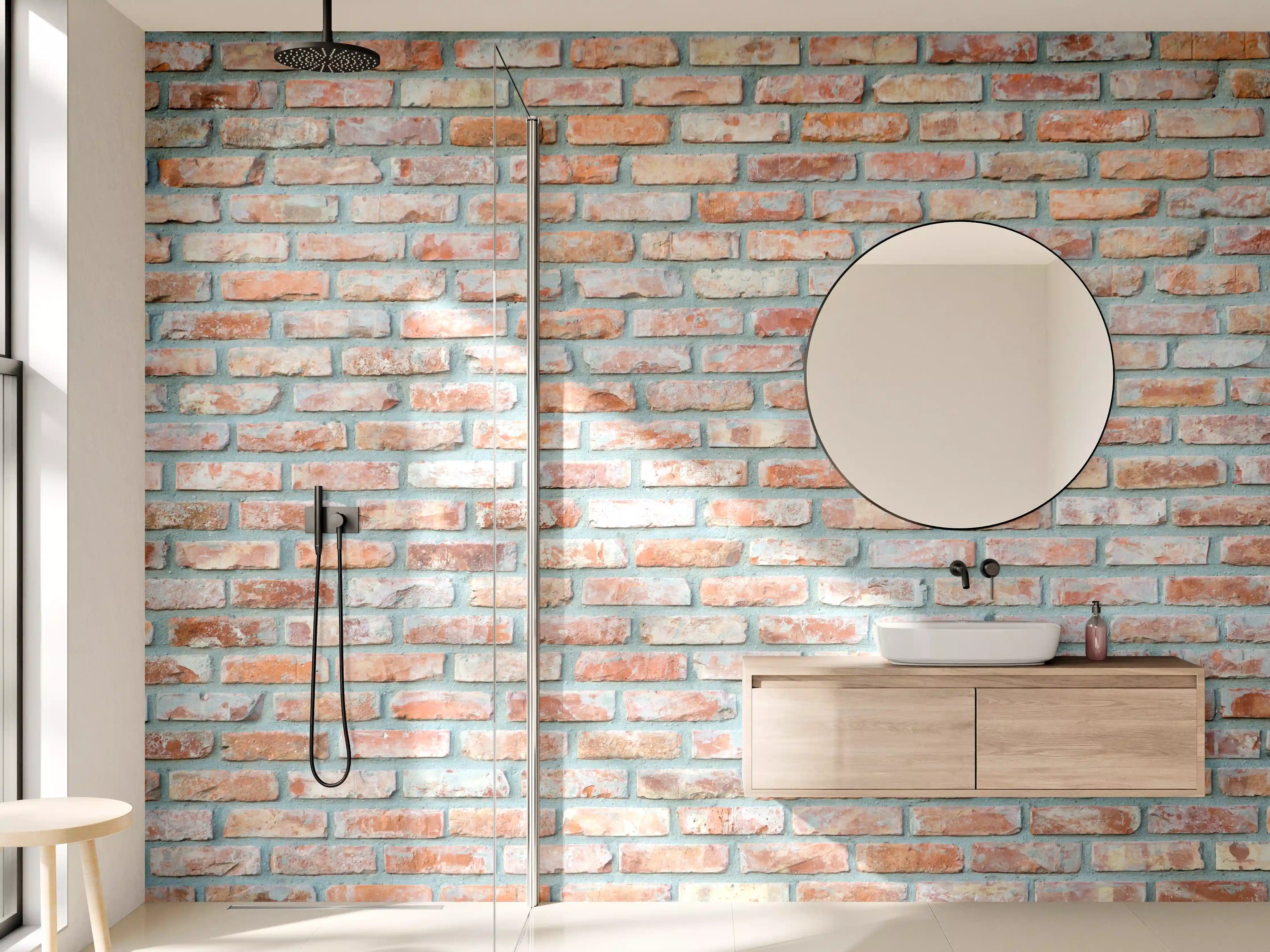 Wandverkleidung Bad - Rustikale Ziegelwand mit warmen Rottönen