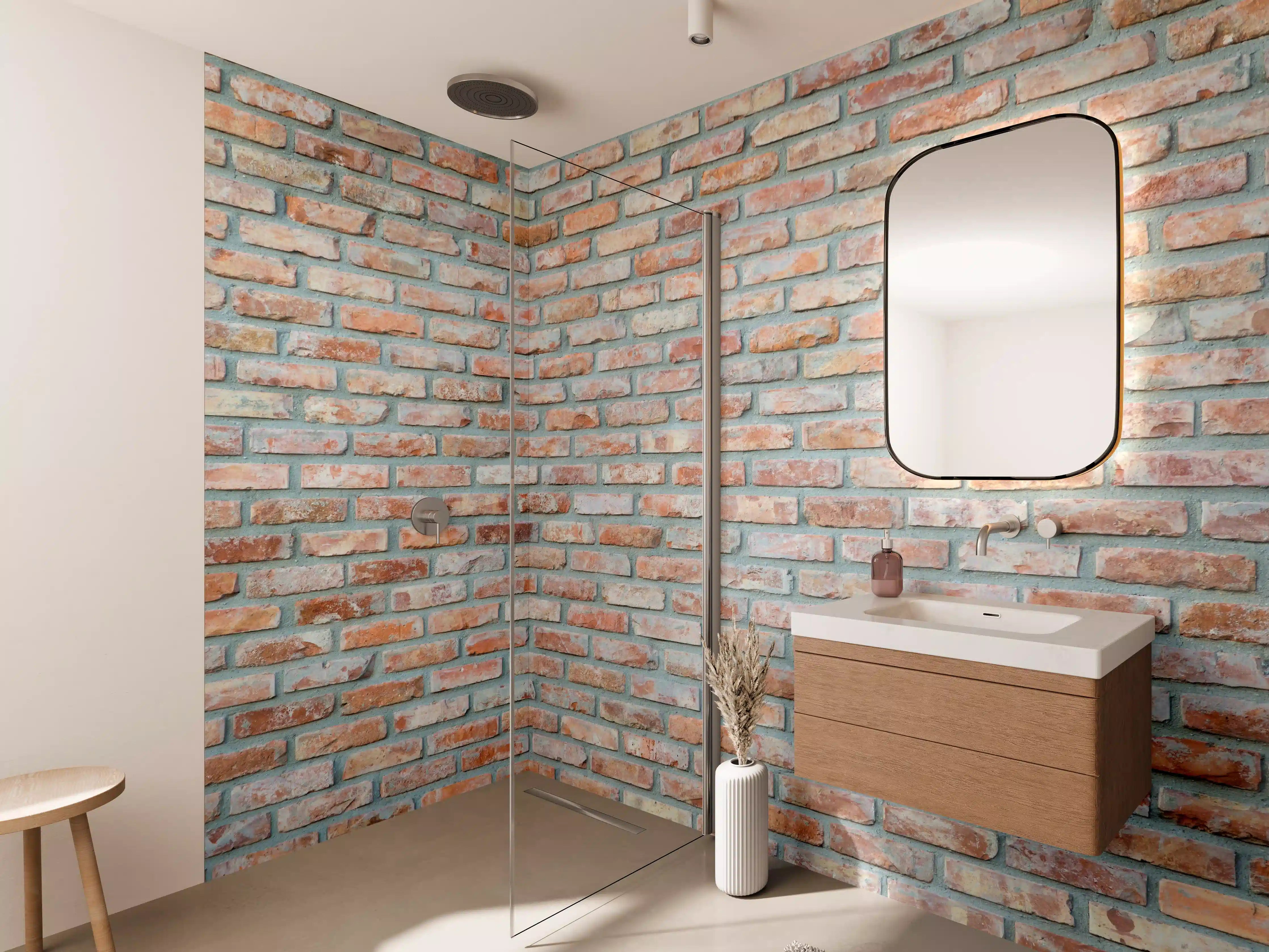Wandverkleidung Bad - Rustikale Ziegelwand mit warmen Rottönen