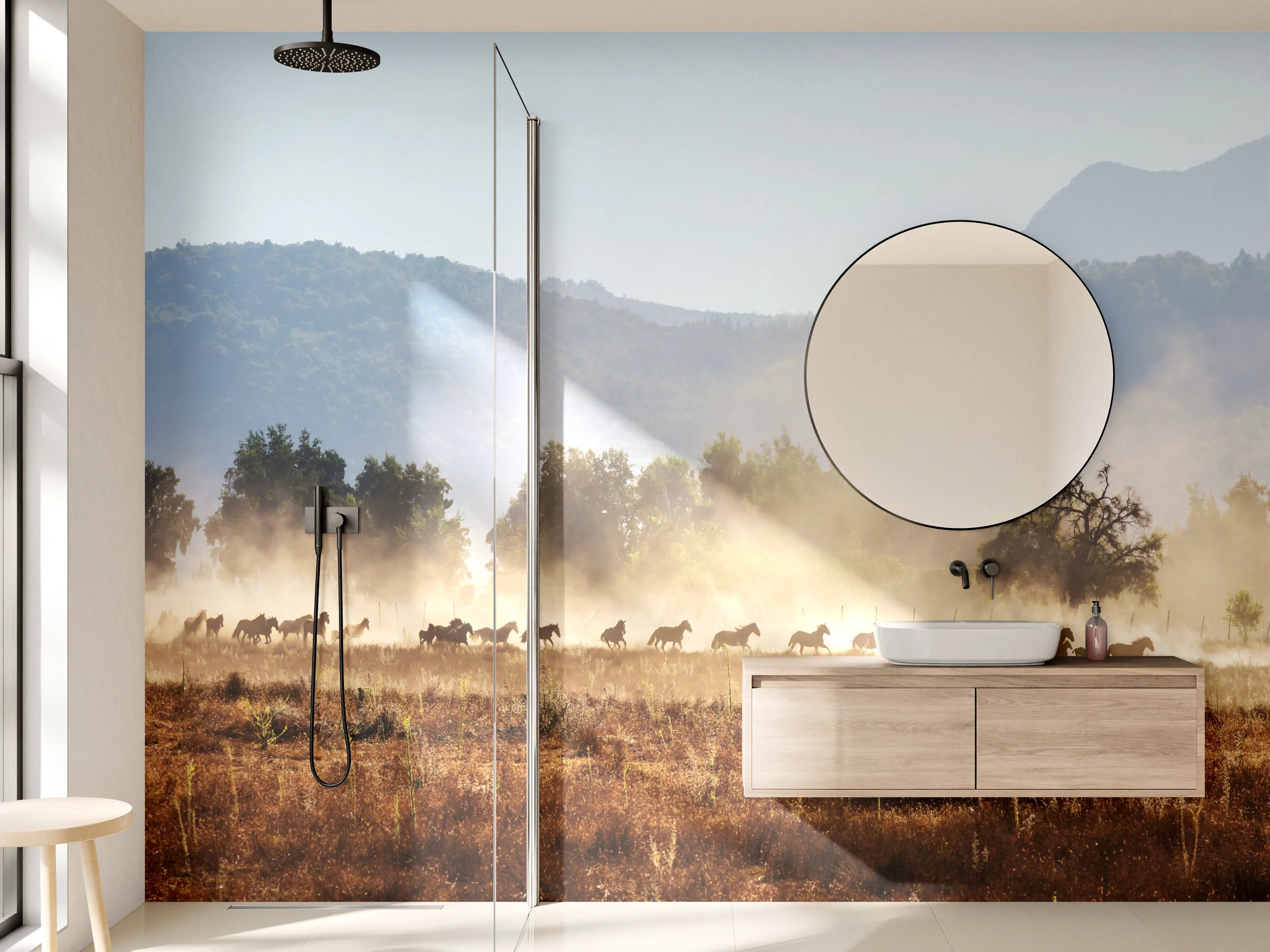 Wandverkleidung Bad - Safari-Landschaft mit Herde