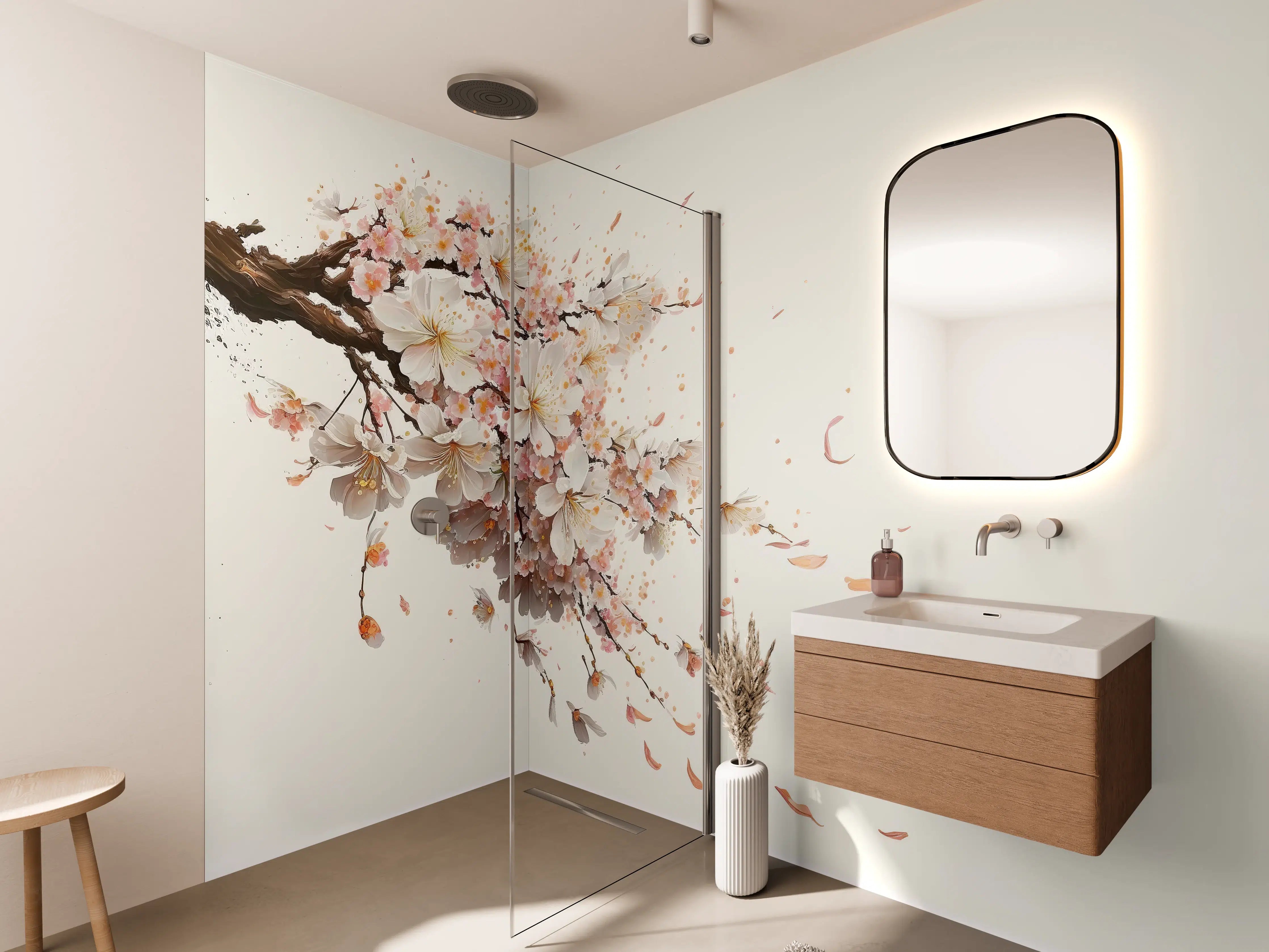 Wandverkleidung Bad - Sakura-Kirschblüten-Zweig