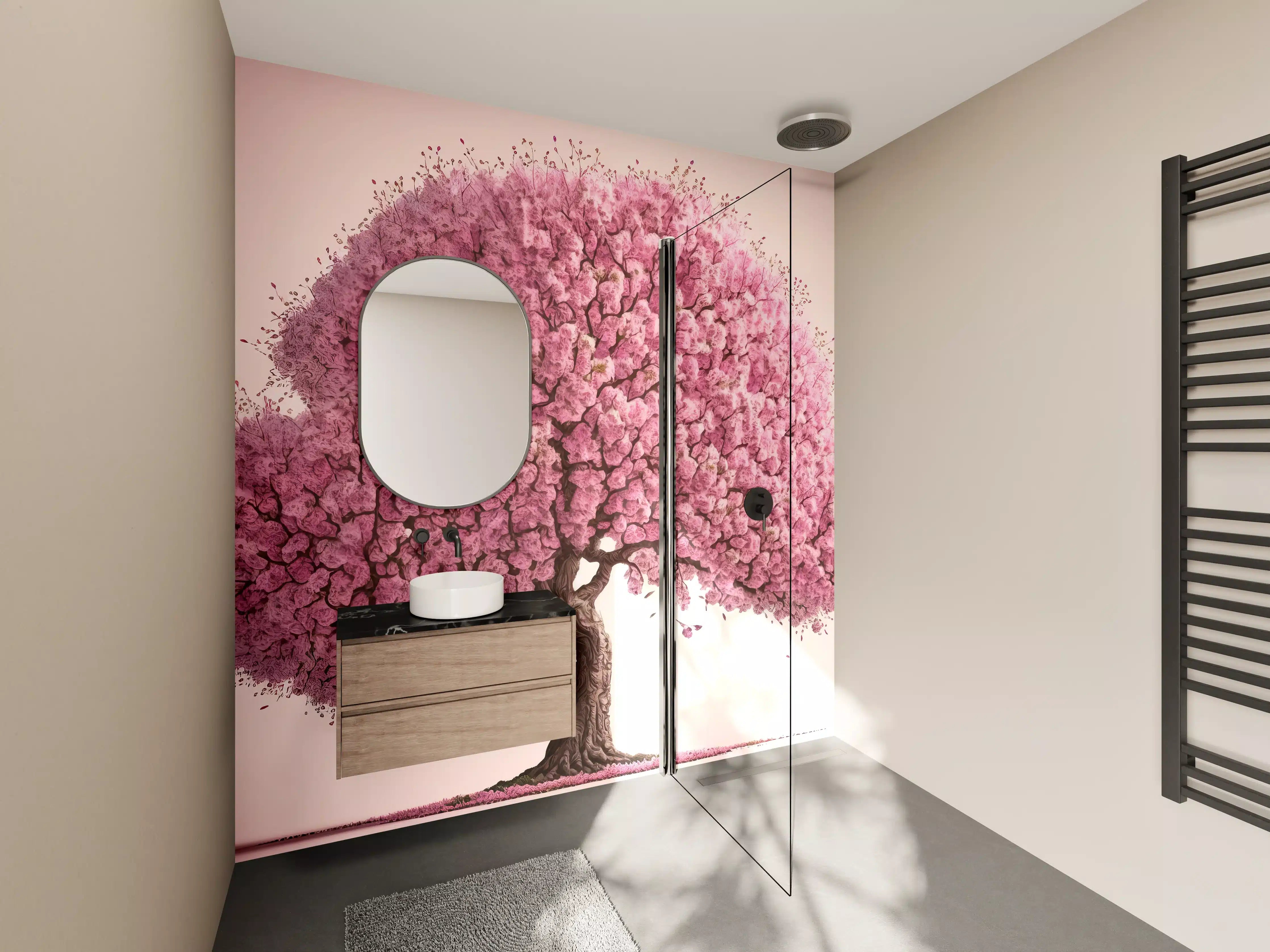 Wandverkleidung Bad - Sakura baum - KI generiert