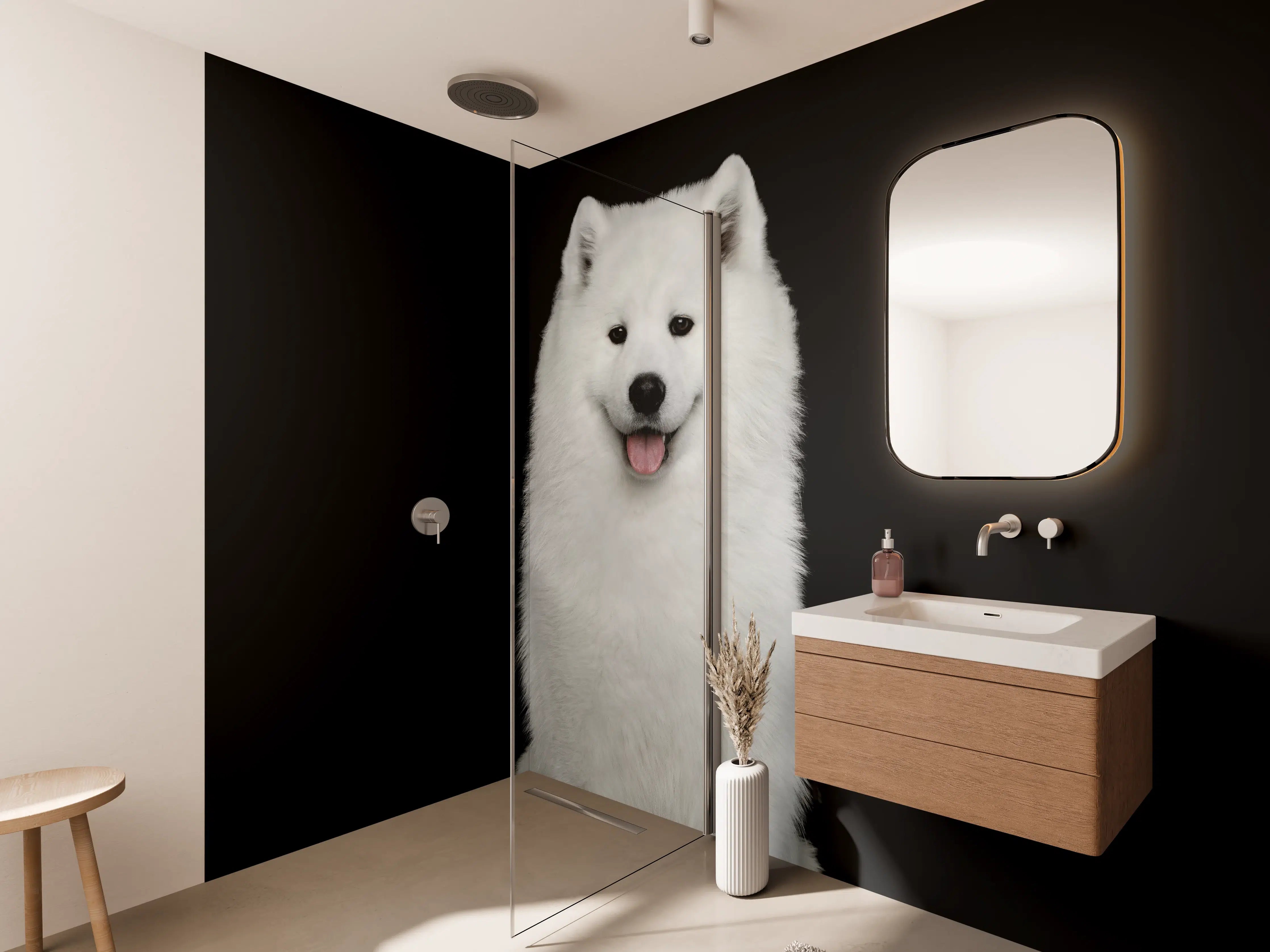 Wandverkleidung Bad - Samojeden Hund