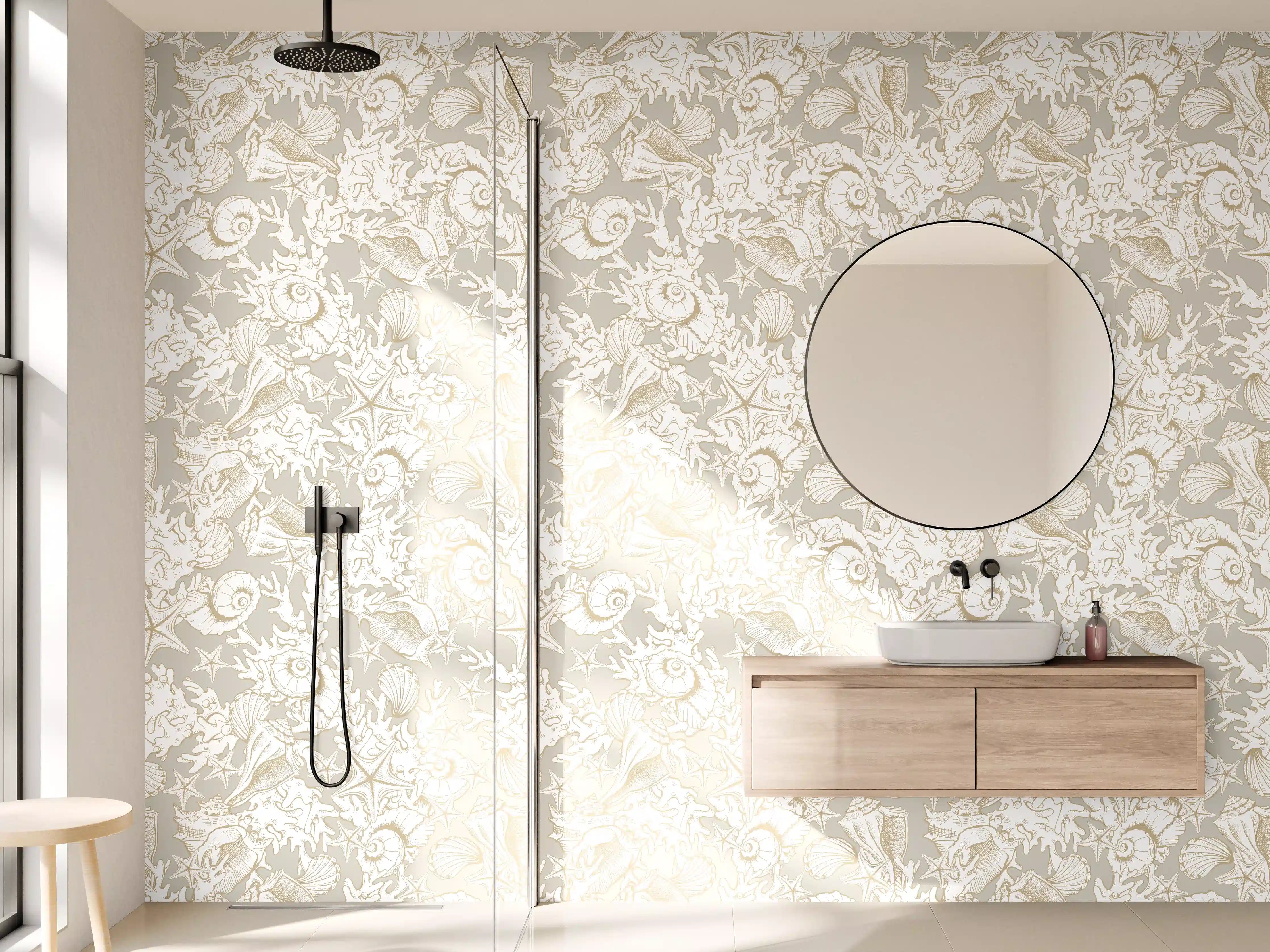 Wandverkleidung Bad - Sandiges Muschel-Muster Beige