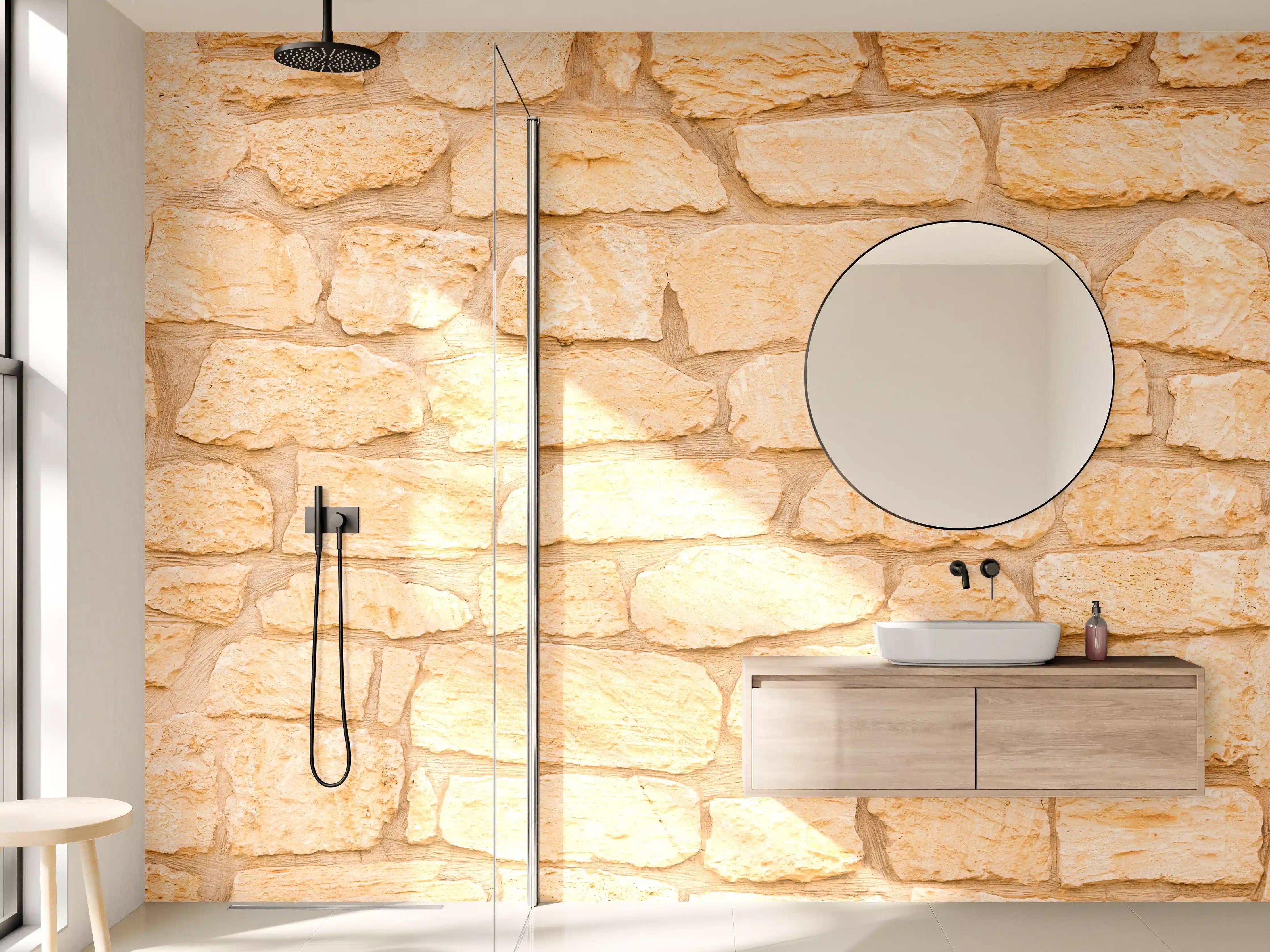 Wandverkleidung Bad - Sandstein-Wand in hellen Tönen