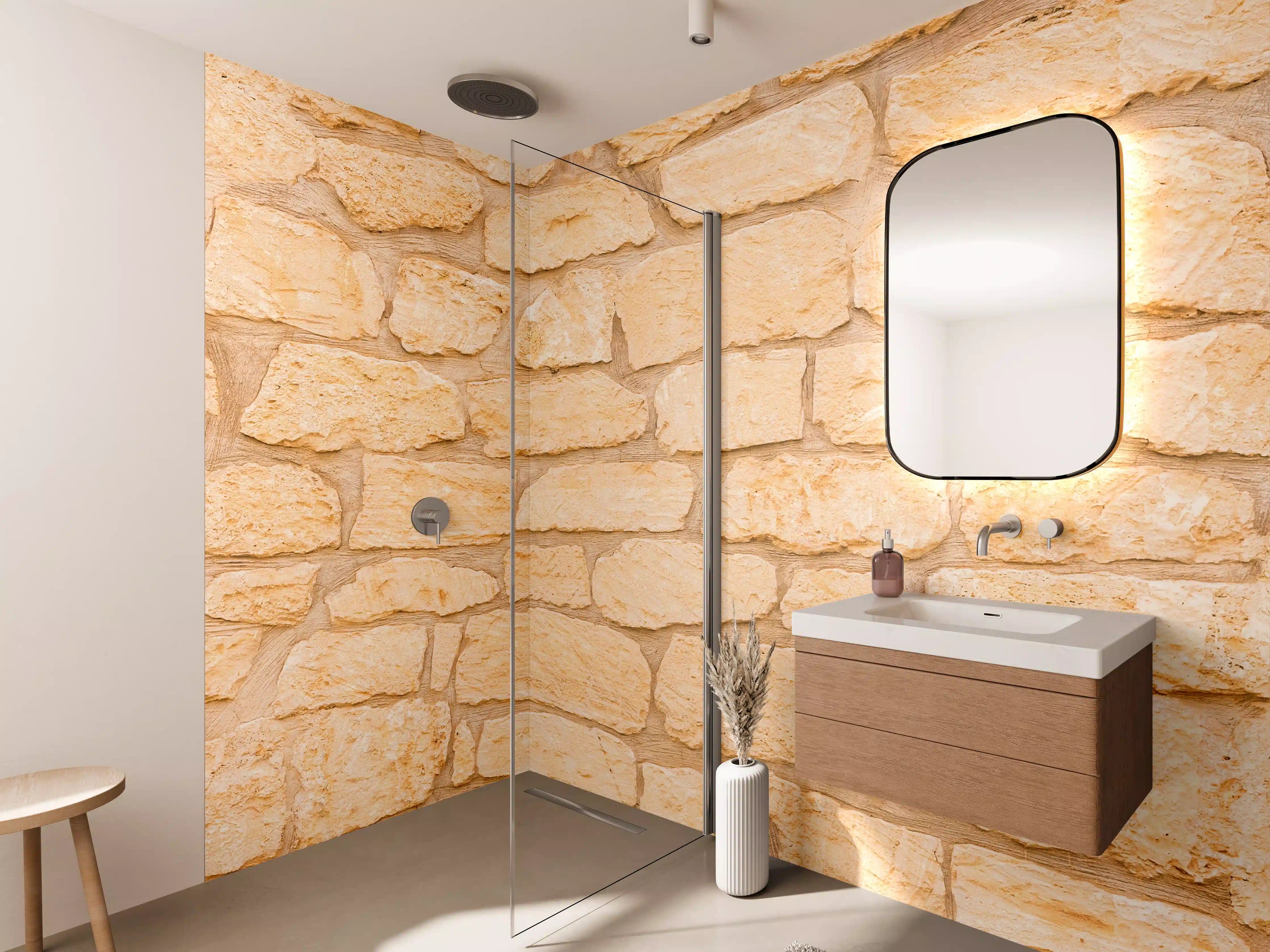 Wandverkleidung Bad - Sandstein-Wand in hellen Tönen