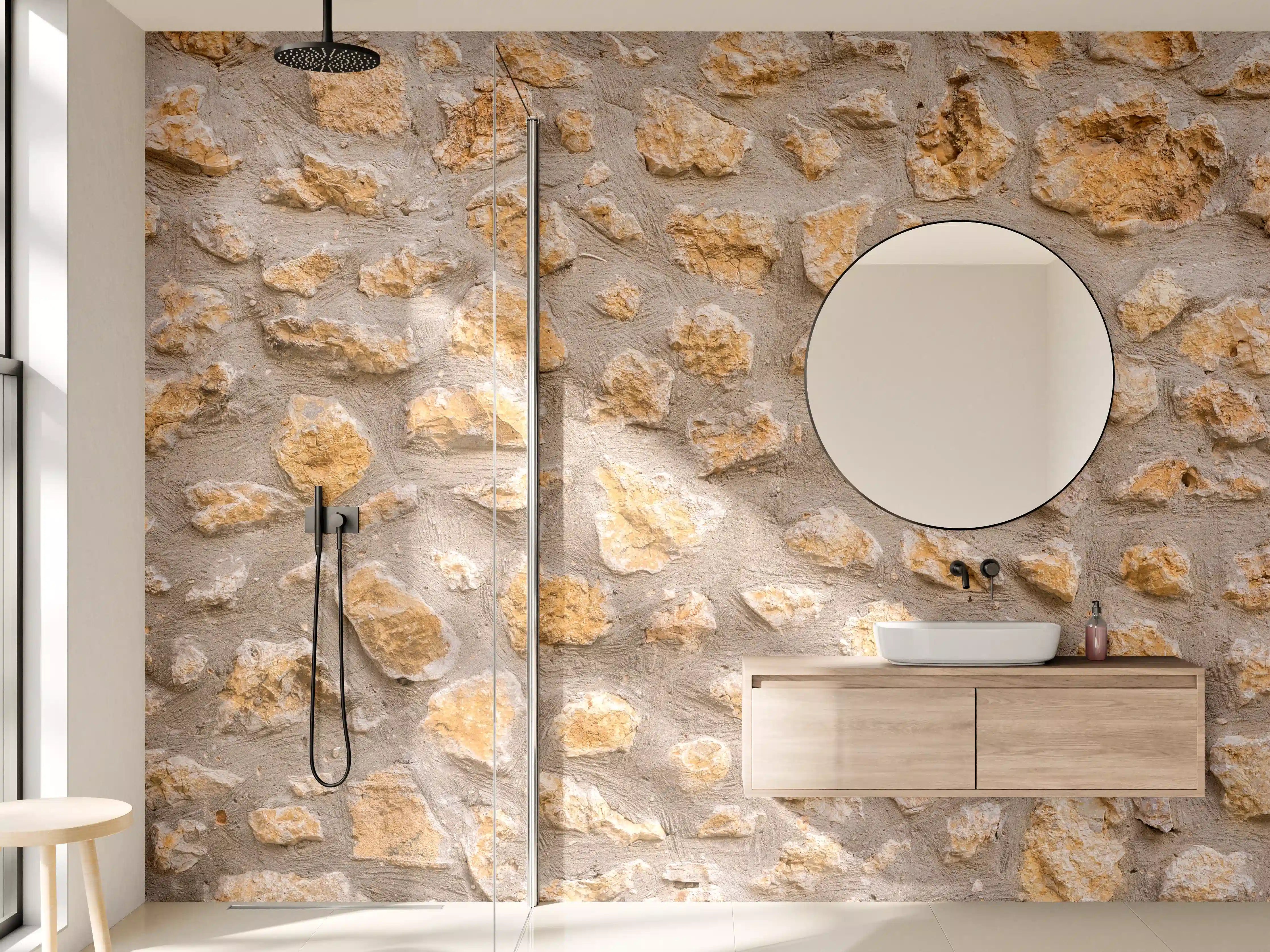Wandverkleidung Bad - Sandstein-Wand mit natürlicher Struktur