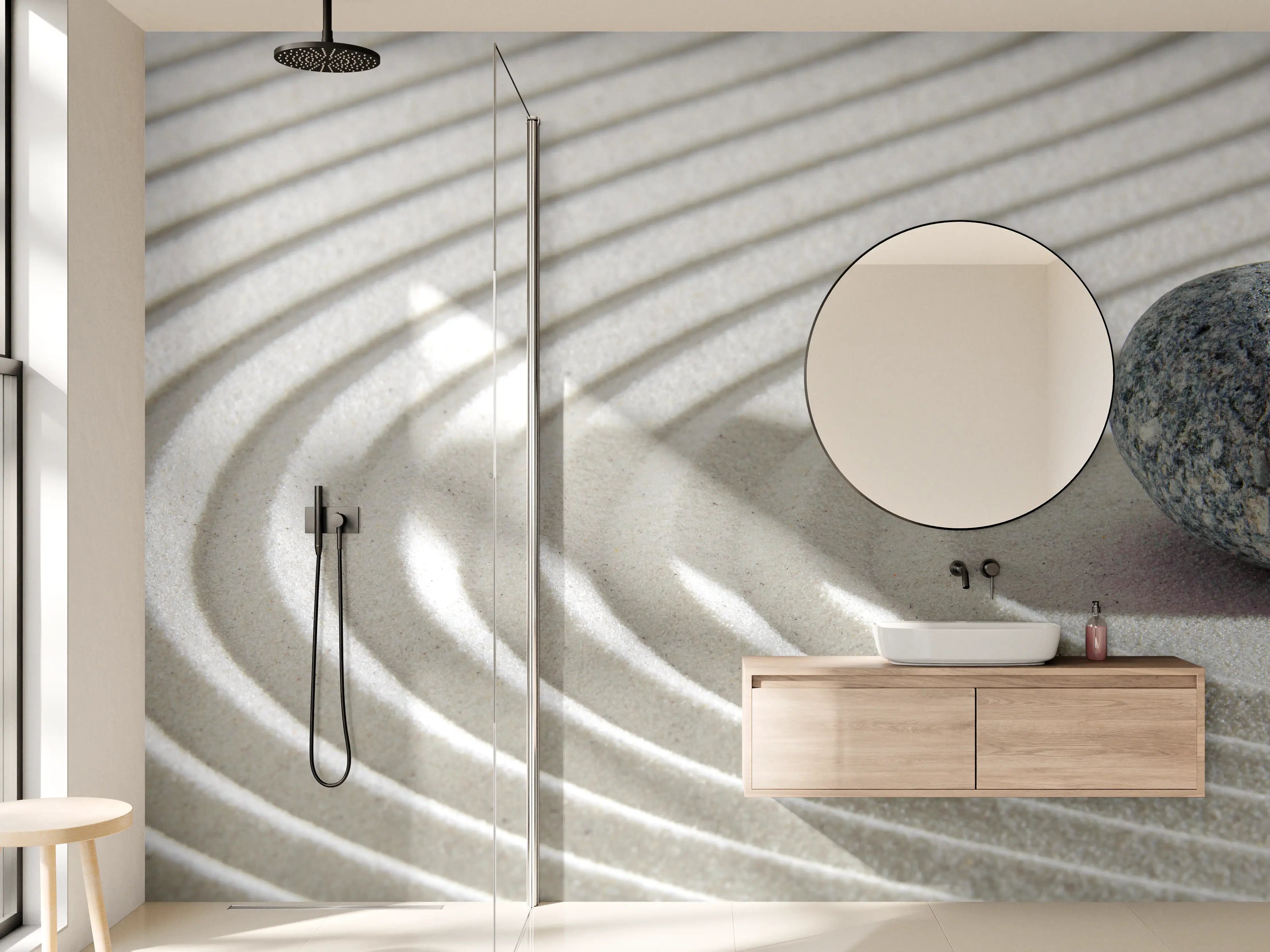 Wandverkleidung Bad - Sandstein mit Zen-Design