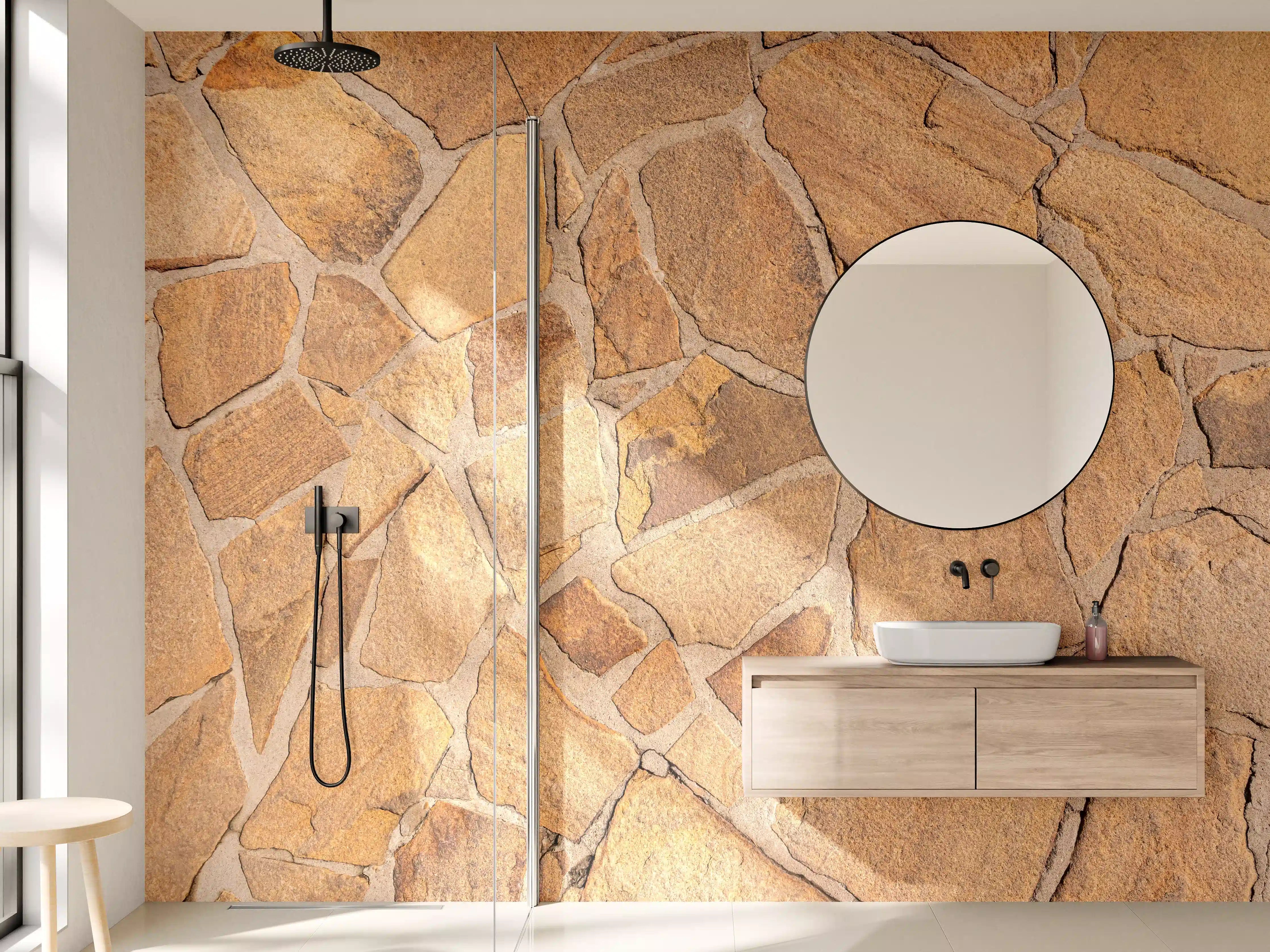 Wandverkleidung Bad - Sandsteinoptik in warmen Tönen