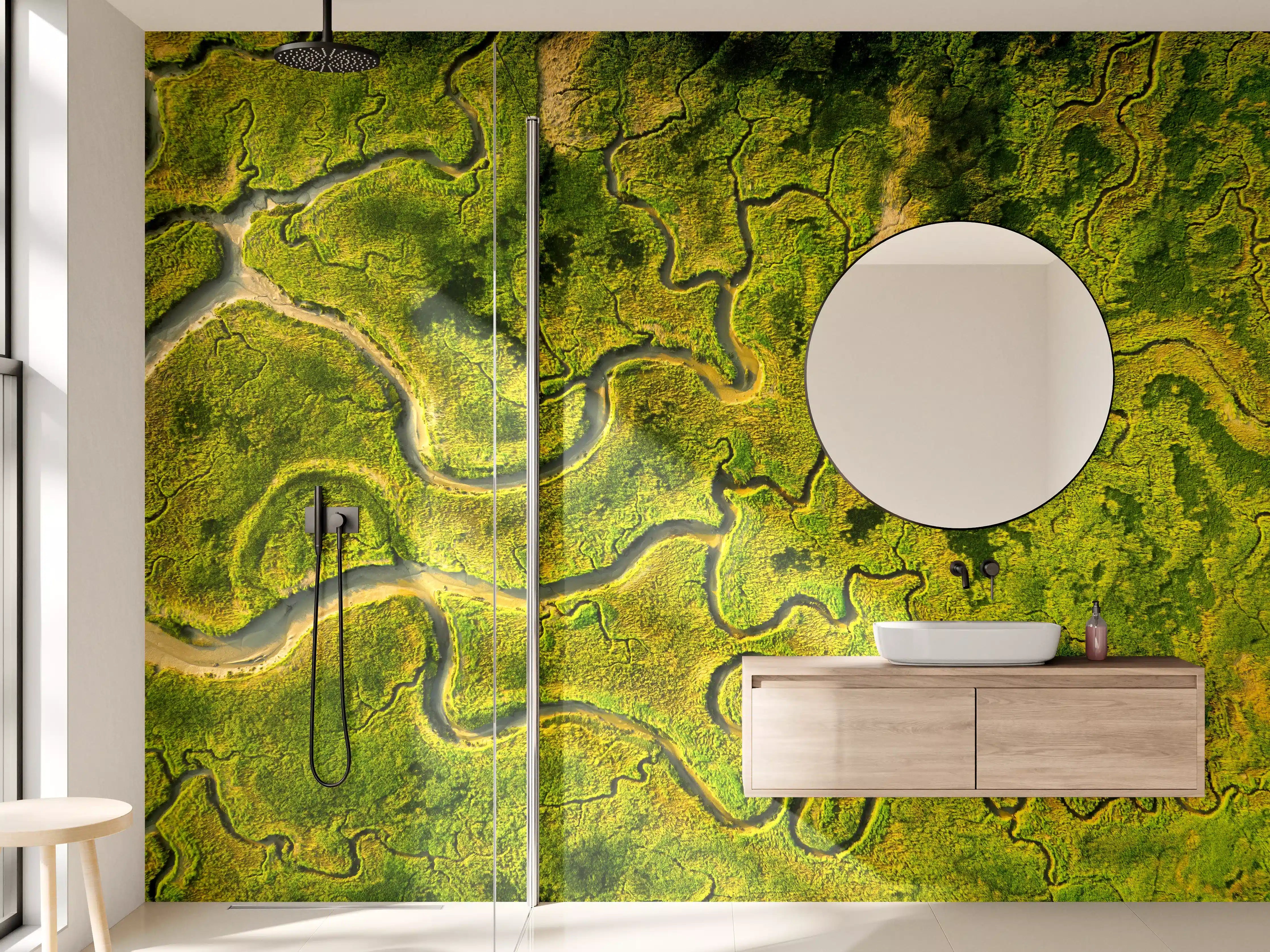 Wandverkleidung Bad - Sanfte Grau-Flusslandschaft