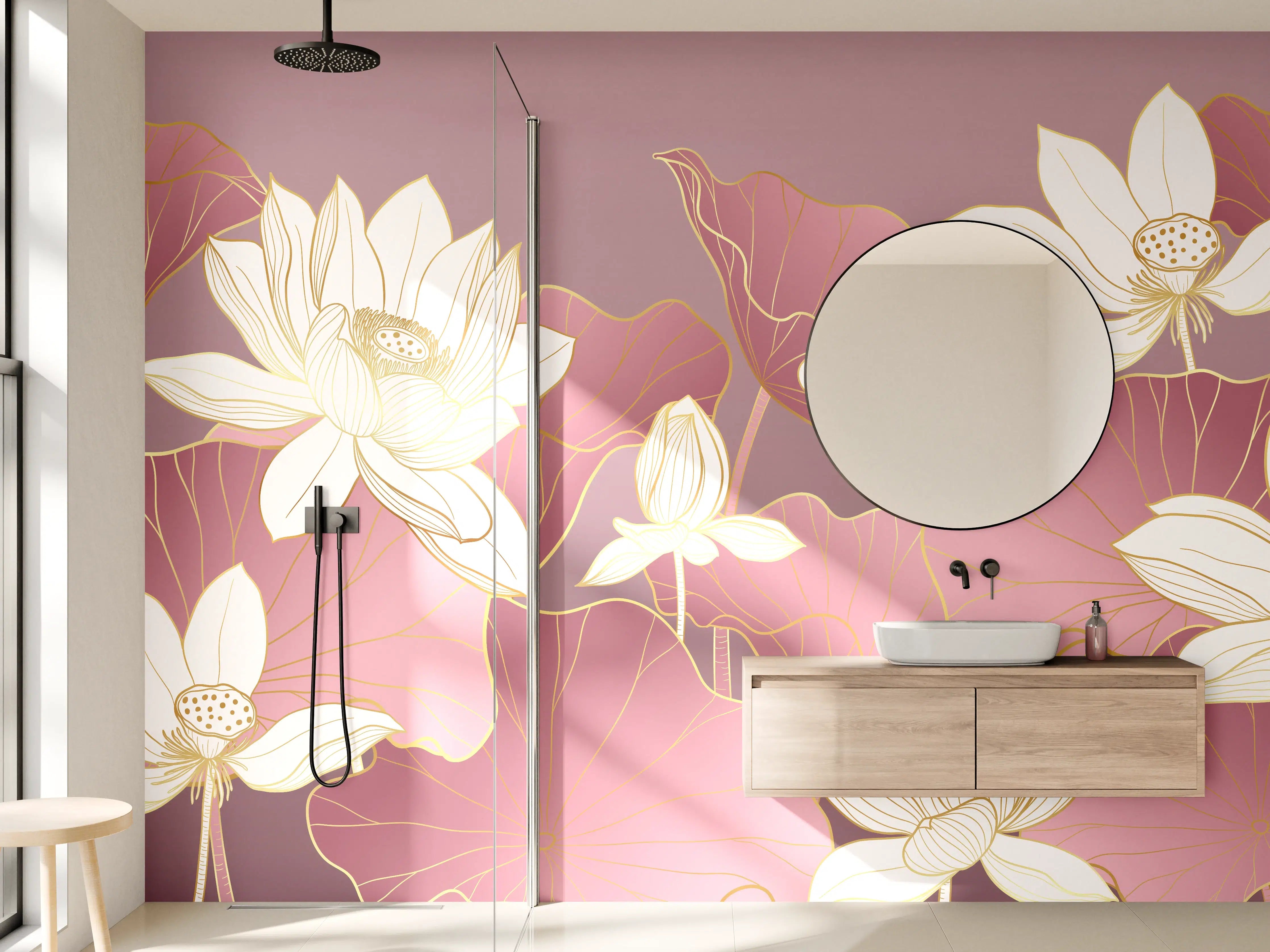 Wandverkleidung Bad - Sanfte Lotusblüten in Rosa und Creme