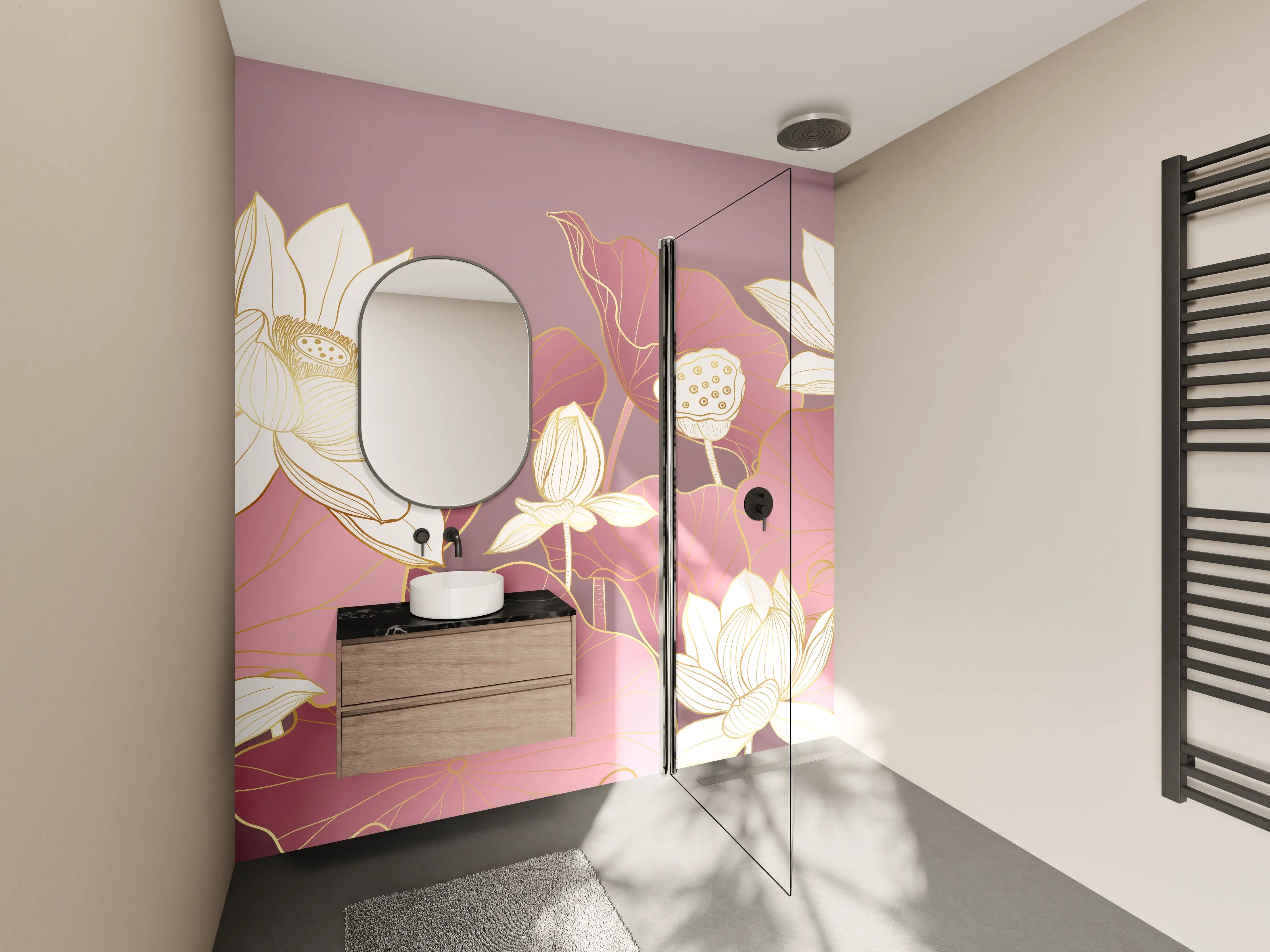 Wandverkleidung Bad - Sanfte Lotusblüten in Rosa und Creme
