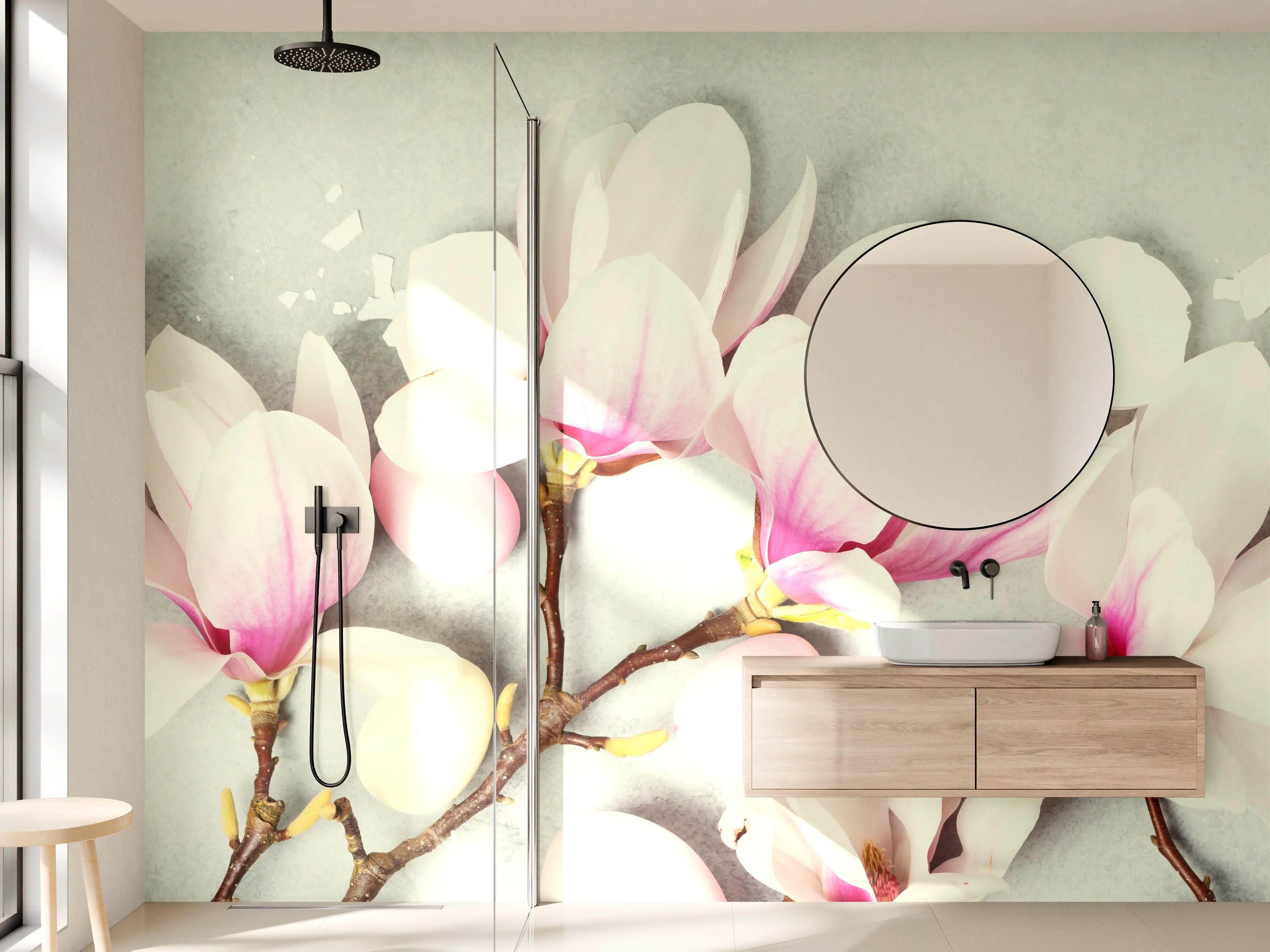 Wandverkleidung Bad - Sanfte Magnolia-Blüten in Pastellfarben