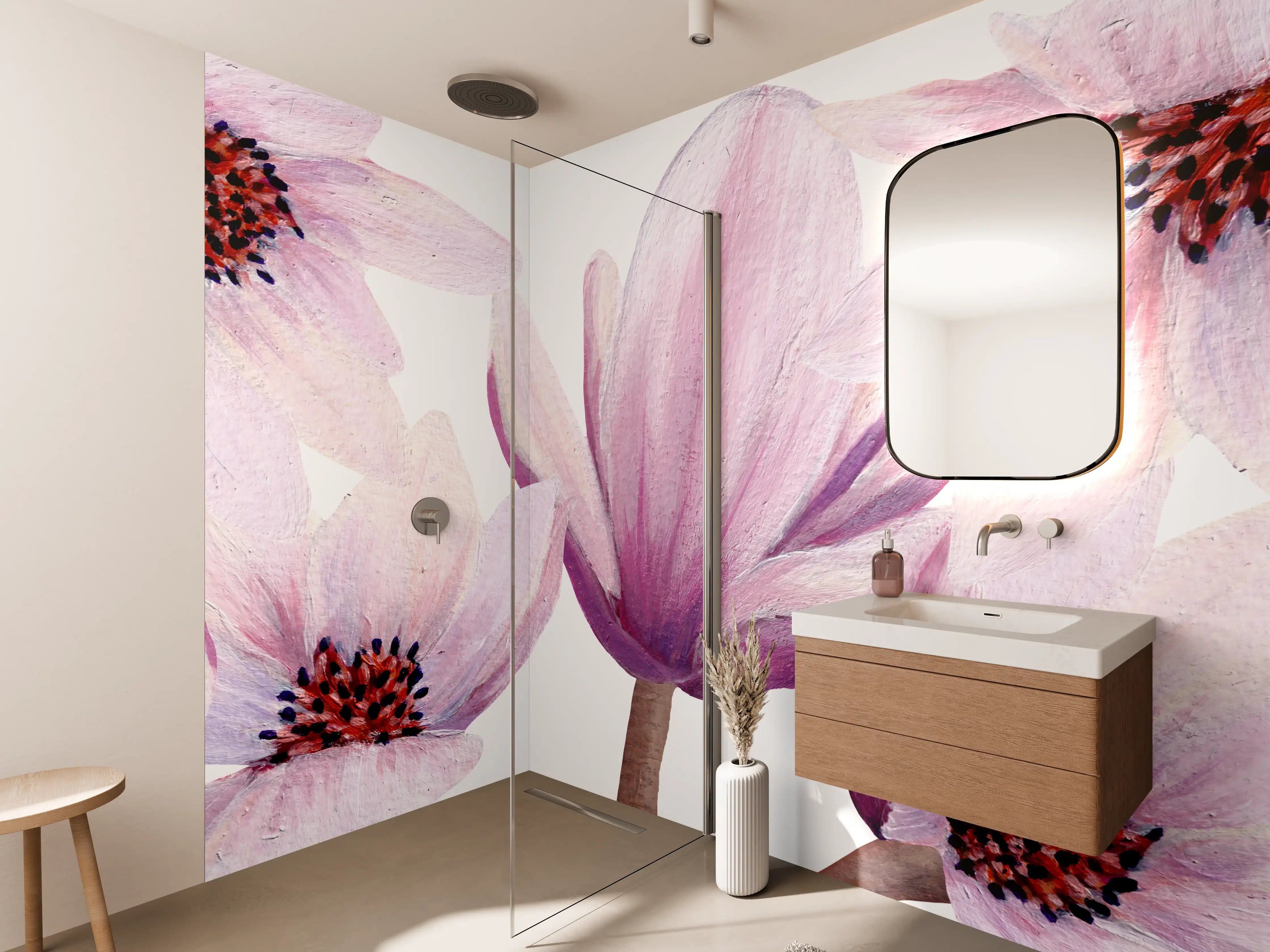 Wandverkleidung Bad - Sanfte Orchideenblüten in Pastellfarben