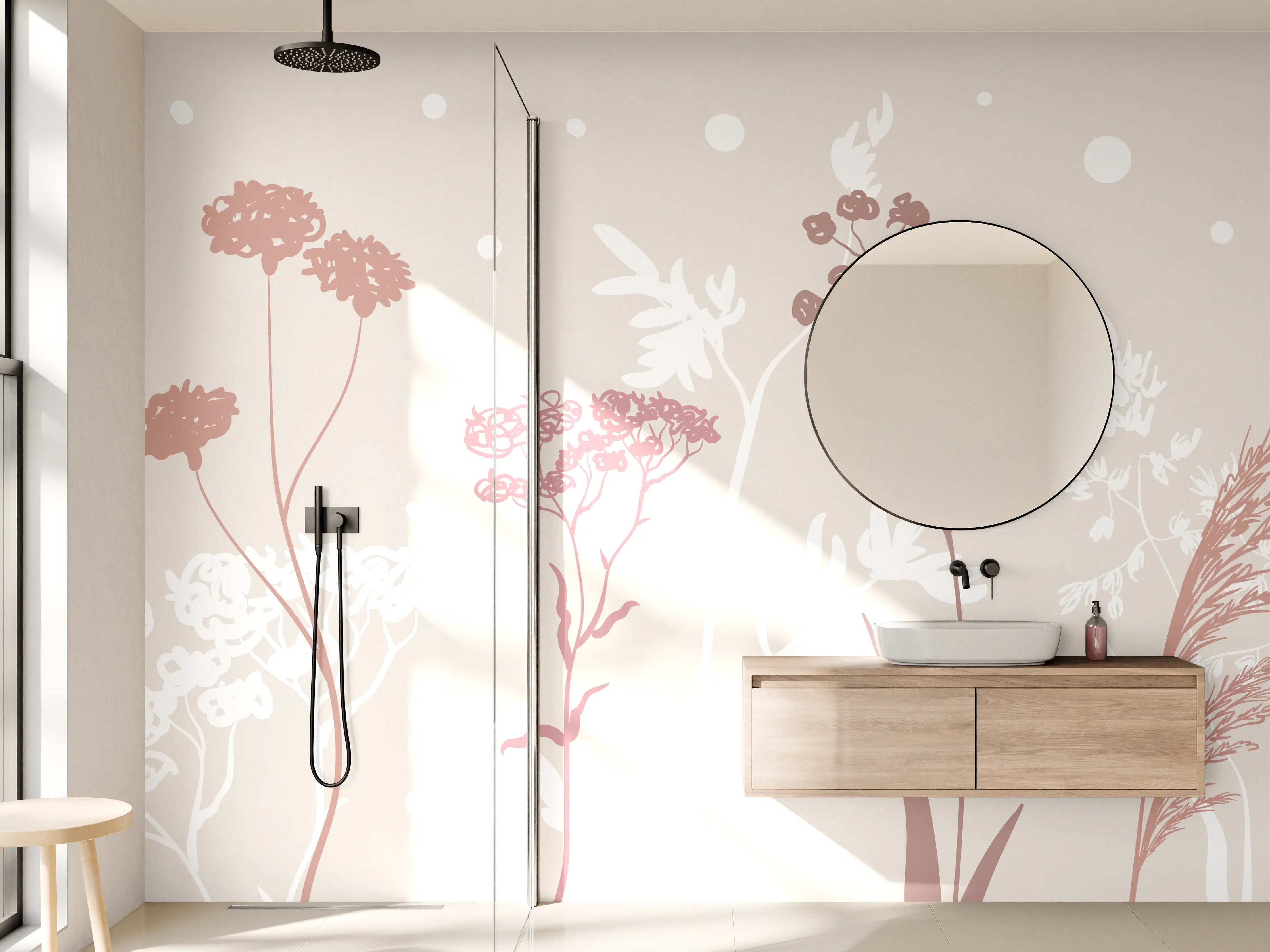 Wandverkleidung Bad - Sanfte Pastell-Blumen-Illustration