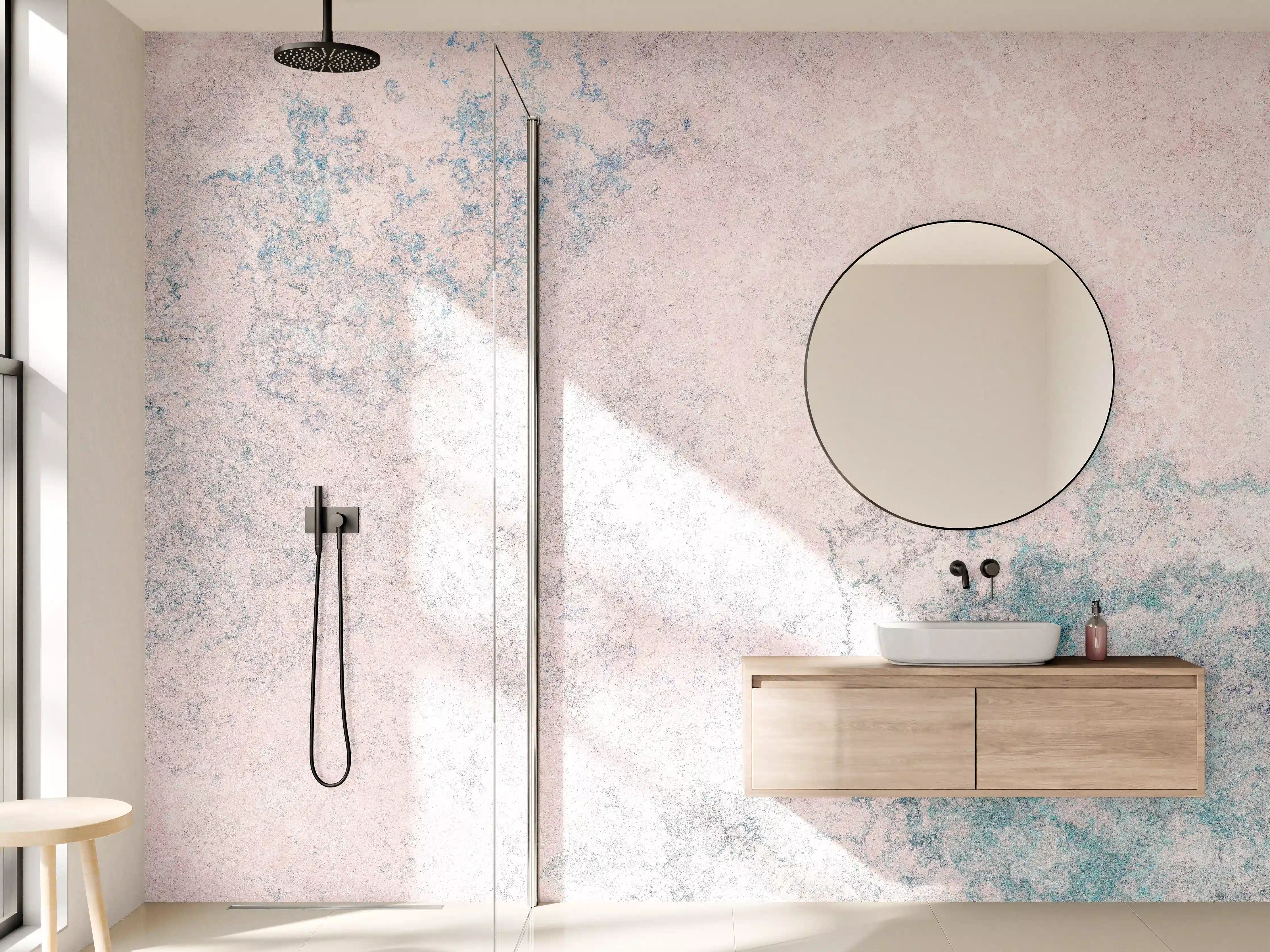 Wandverkleidung Bad - Sanfte Pastell-Farbverlauf mit Blau und Beige
