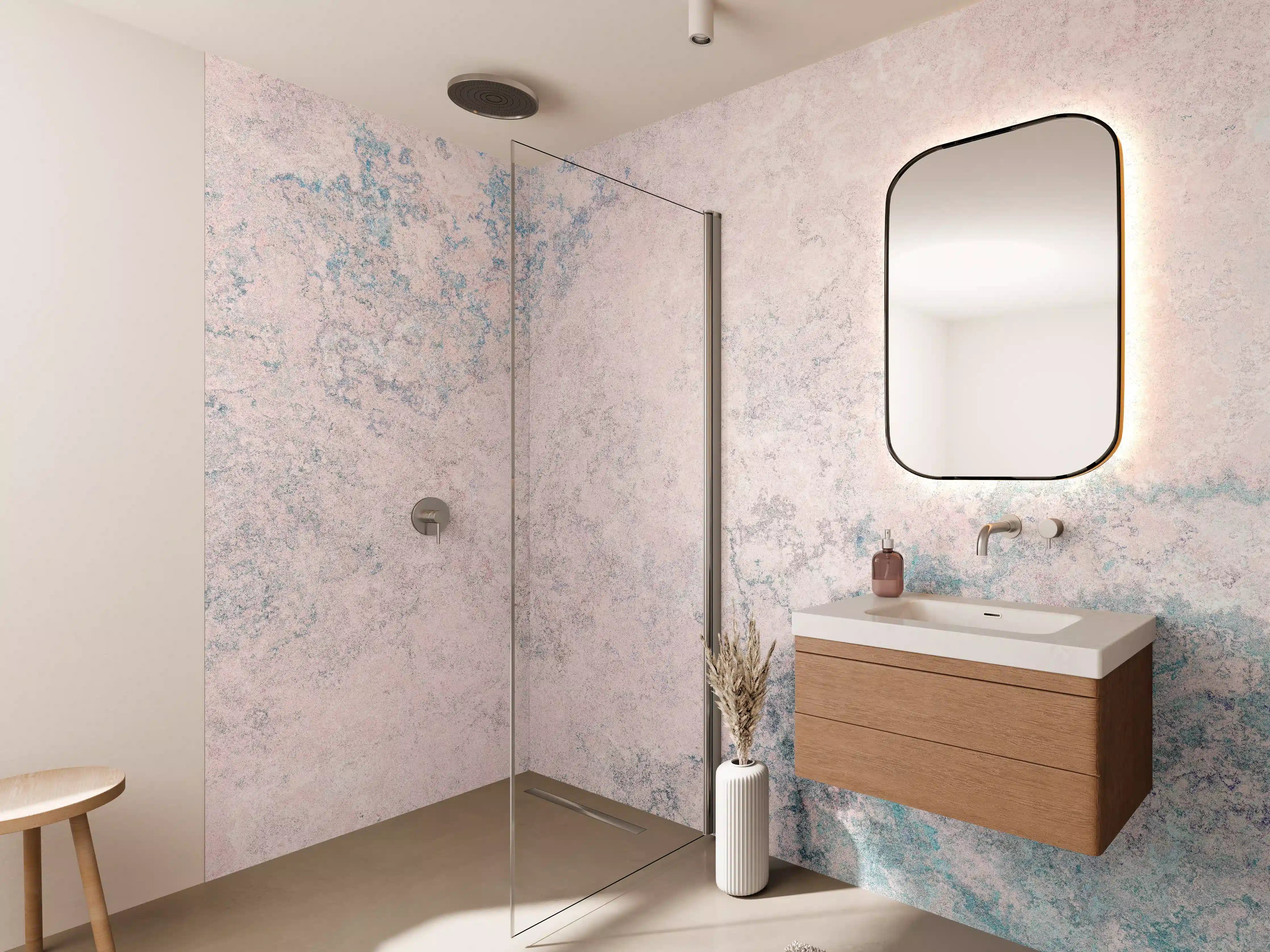 Wandverkleidung Bad - Sanfte Pastell-Farbverlauf mit Blau und Beige