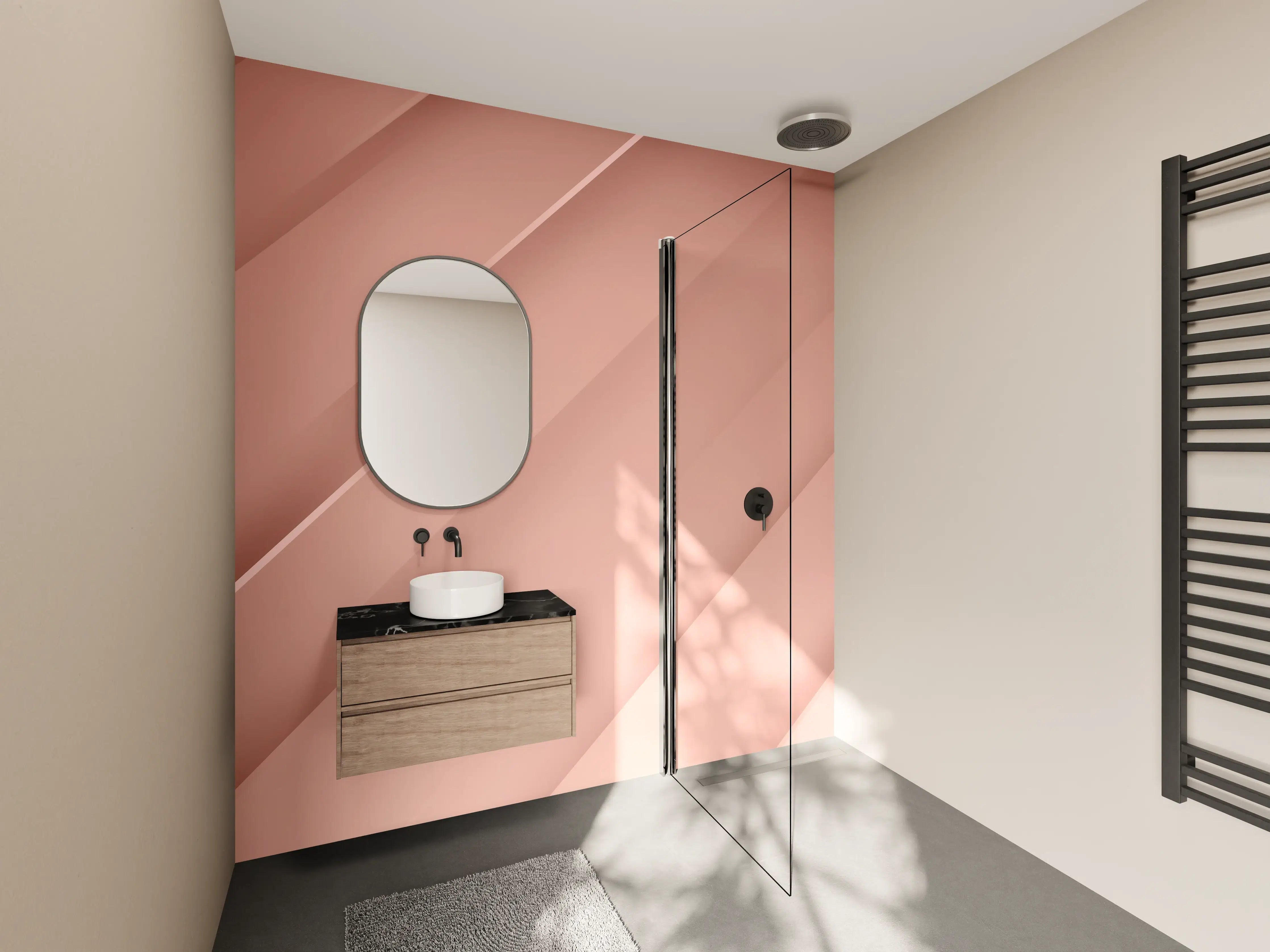 Wandverkleidung Bad - Sanfte Rosé-Textur mit eleganten Linien