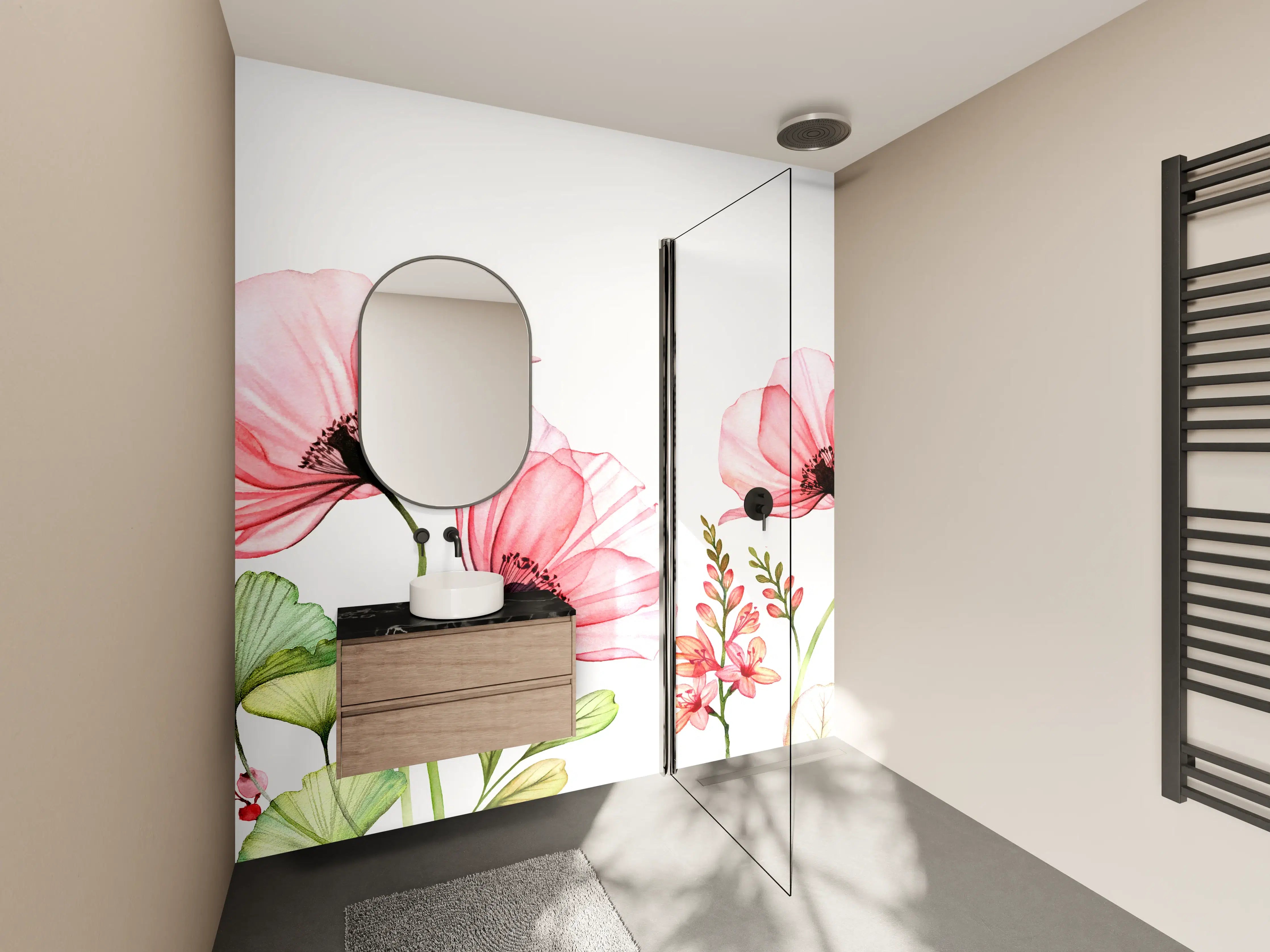 Wandverkleidung Bad - Sanfte Wasserfarben-Blumenmenge