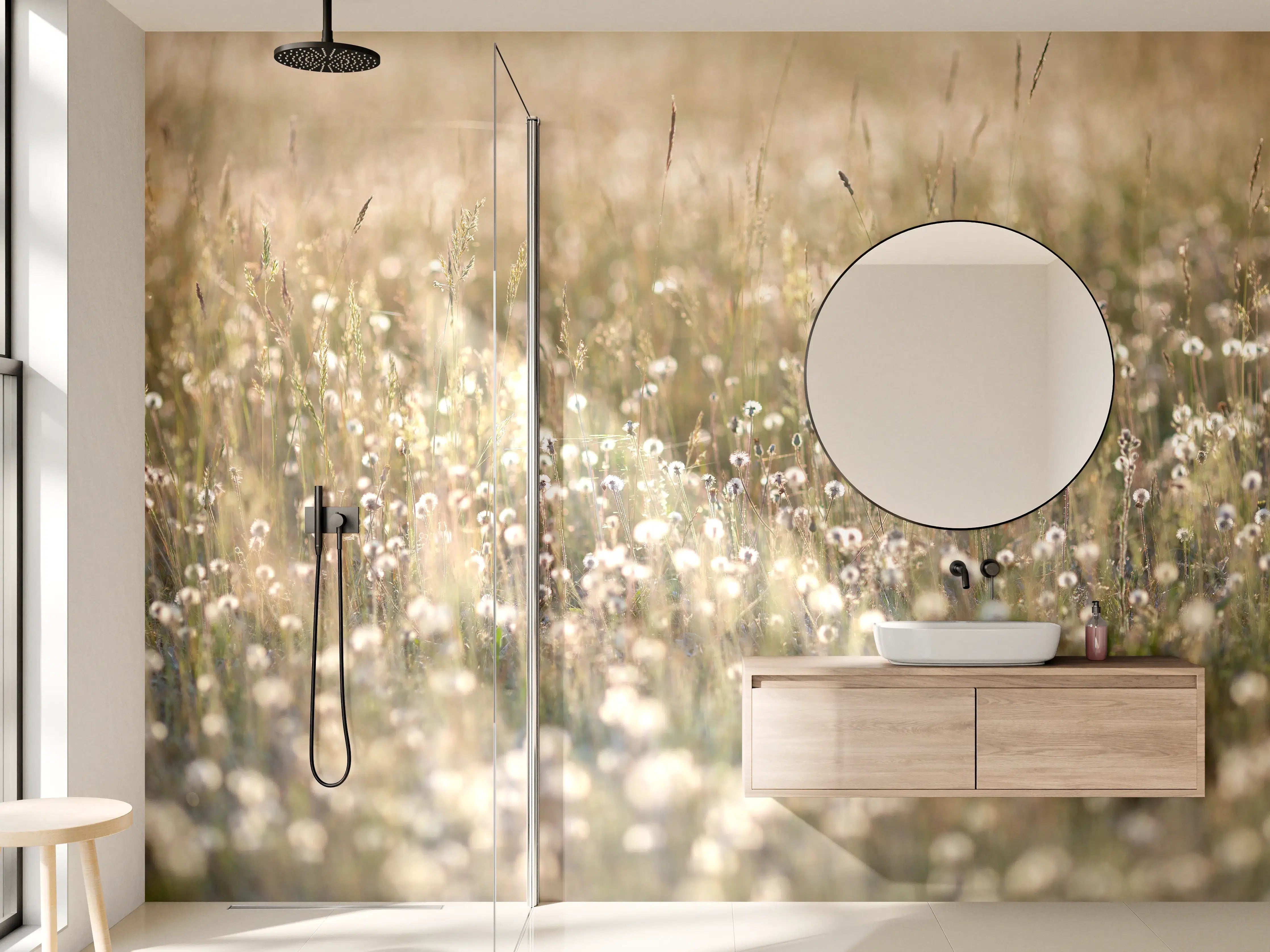 Wandverkleidung Bad - Sanfter Dandelion-Wiesenhimmel