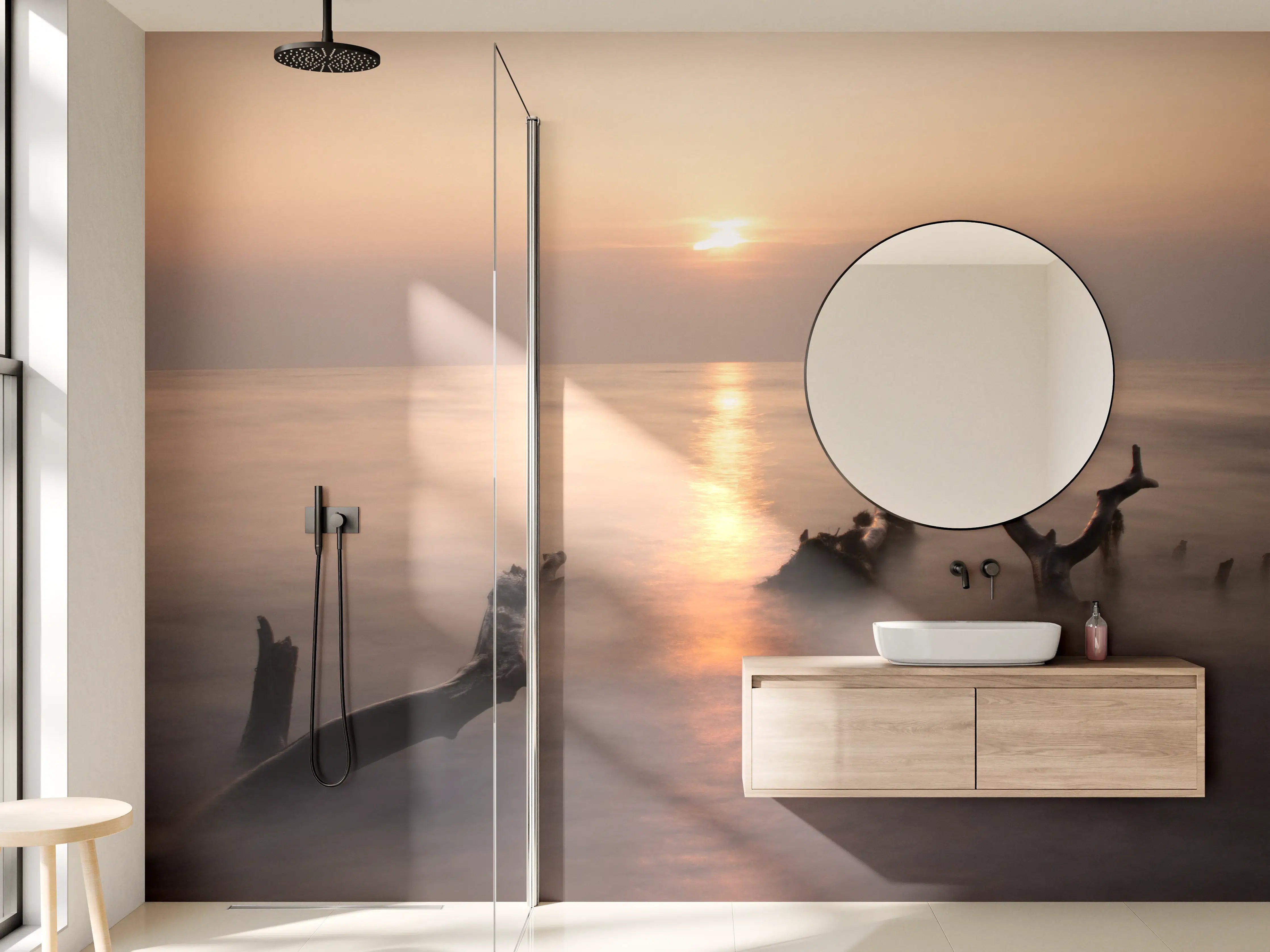 Wandverkleidung Bad - Sanfter Sonnenuntergang am Meer