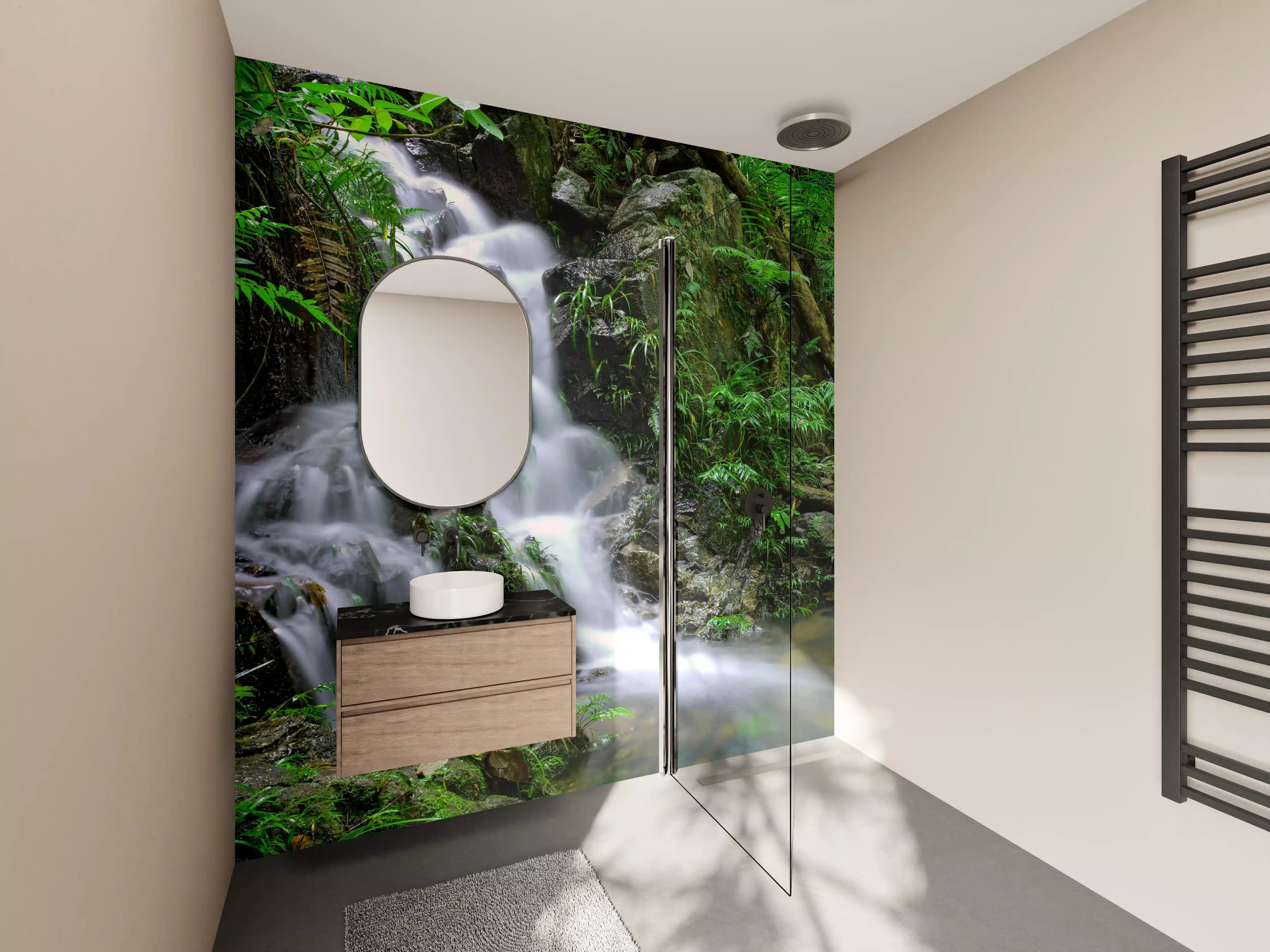 Wandverkleidung Bad - Sanfter Wasserfall im Wald