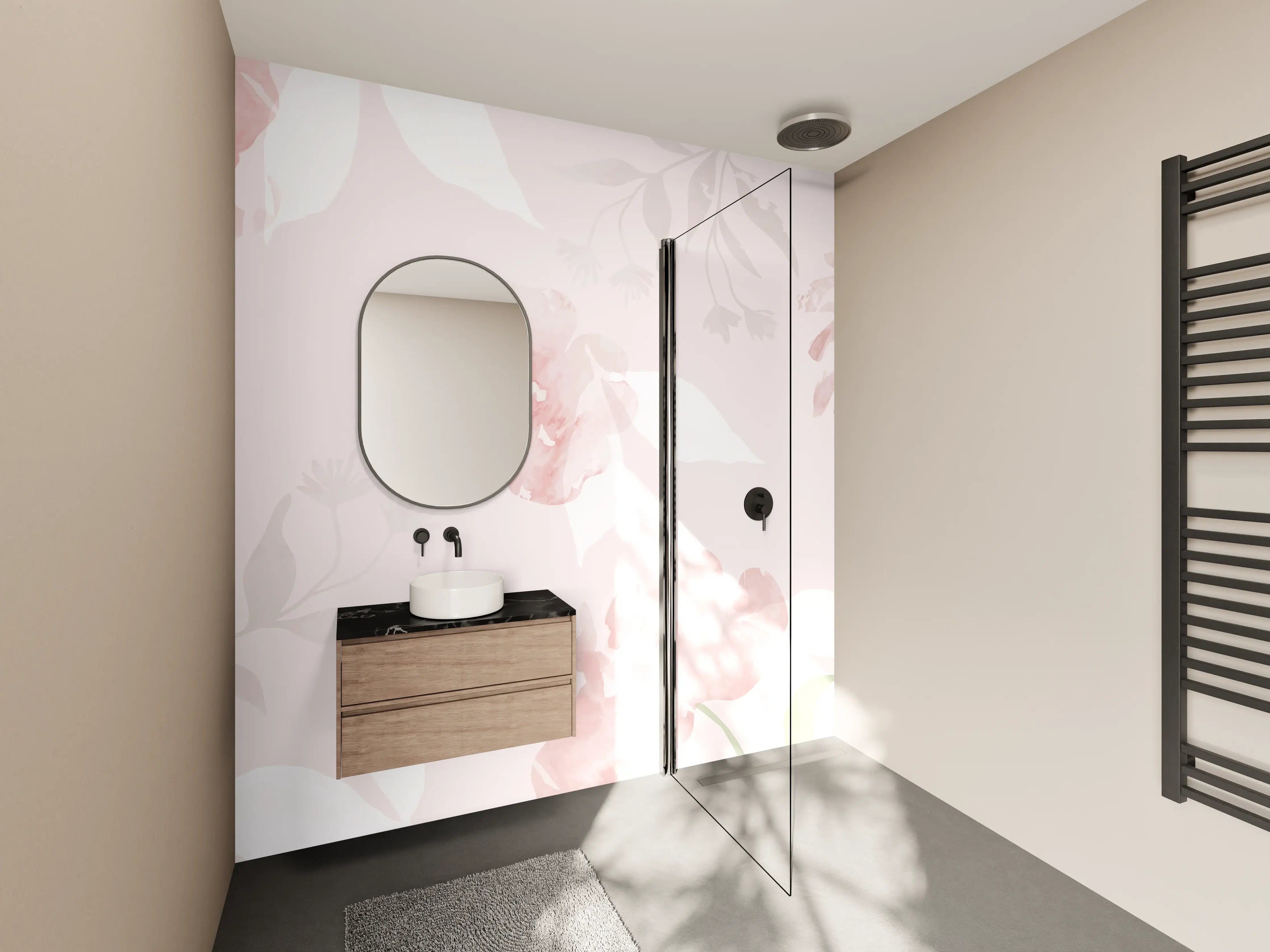 Wandverkleidung Bad - Sanftes Rosa Blumenmuster Design